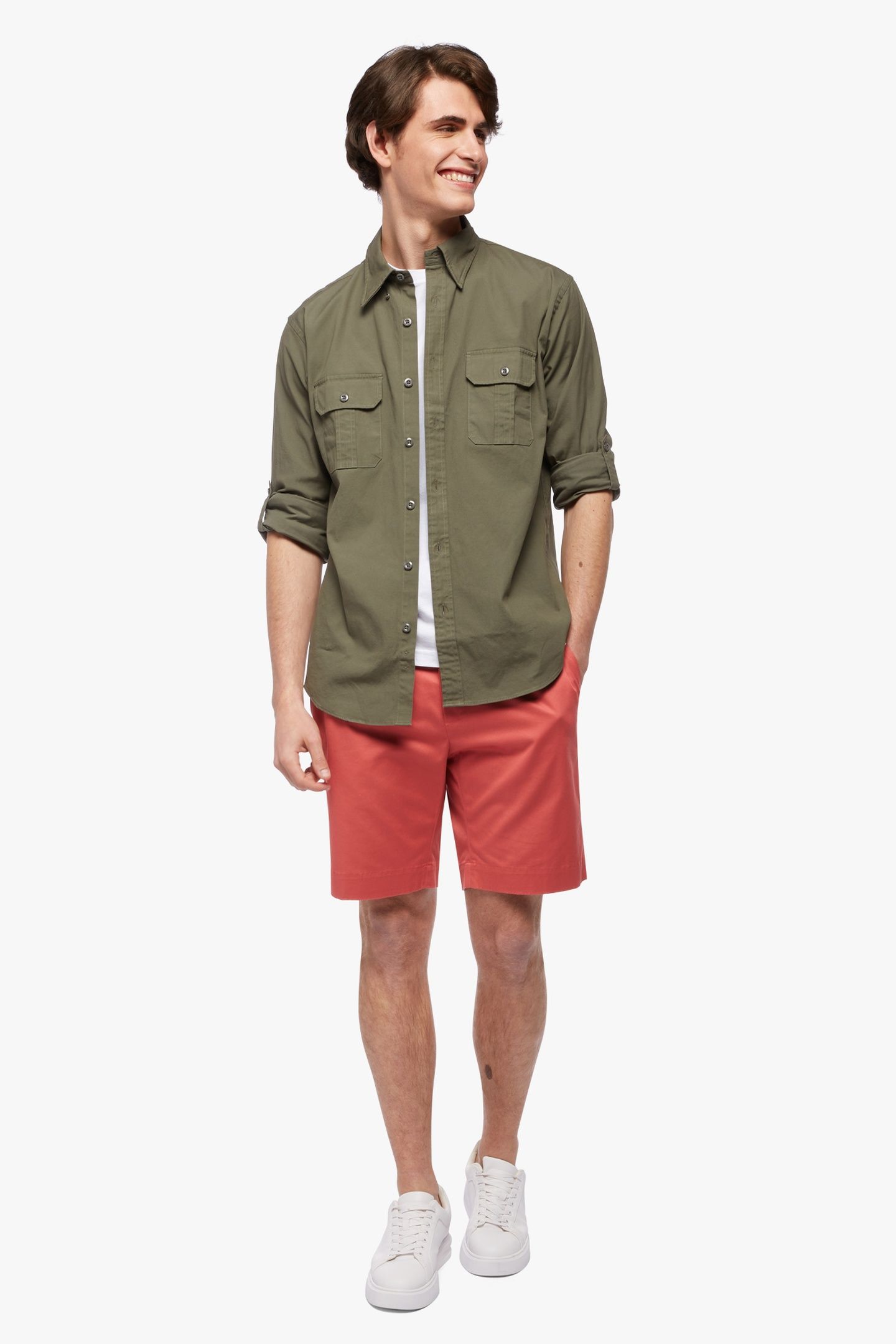 REGENT REGULAR FIT CANVAS SAFARI SPORT SHIRT DARK GREEN 2