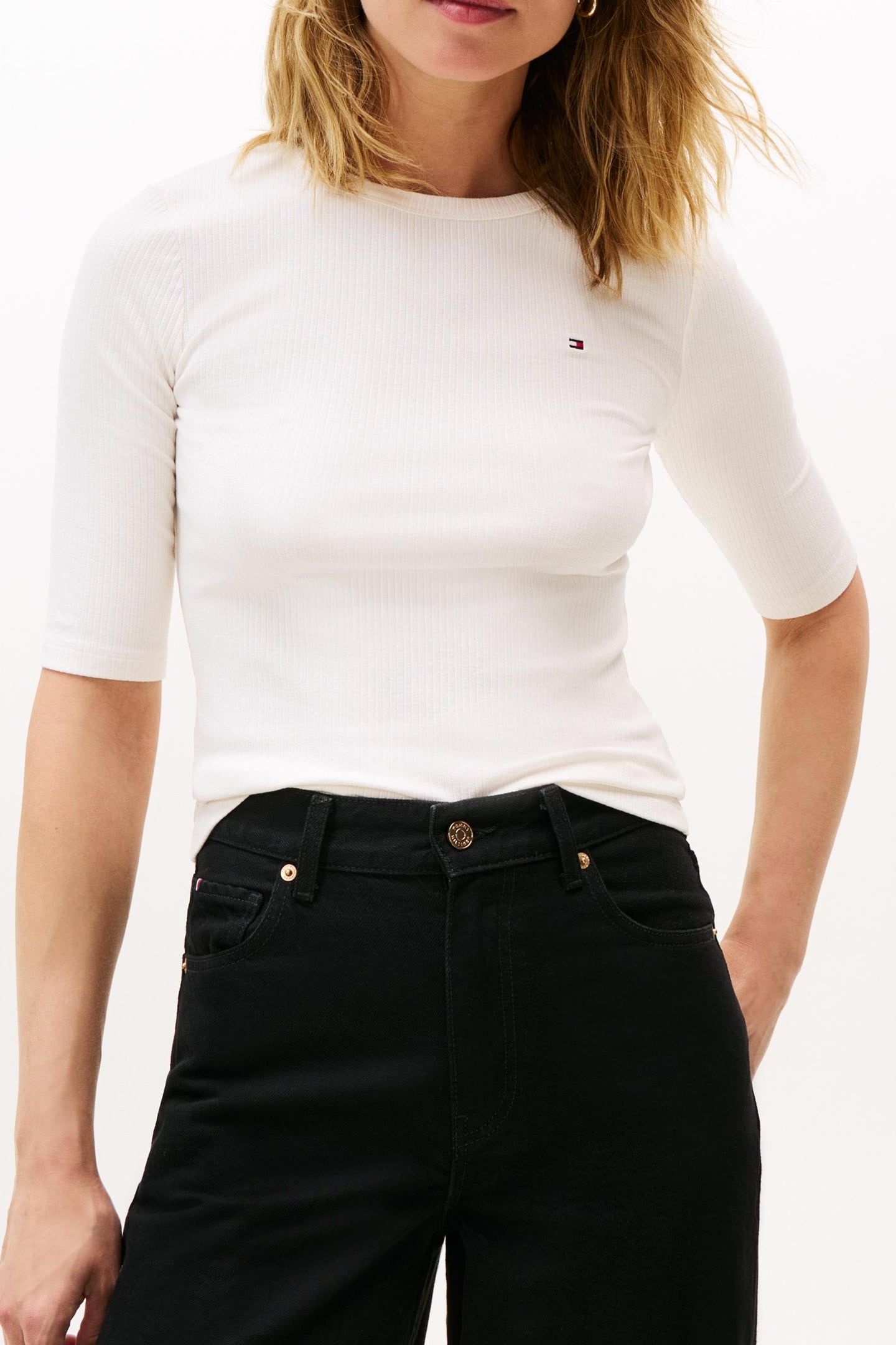 SLIM 5X2 RIB CREW NECK T-SHIRT IVORY SILK 1