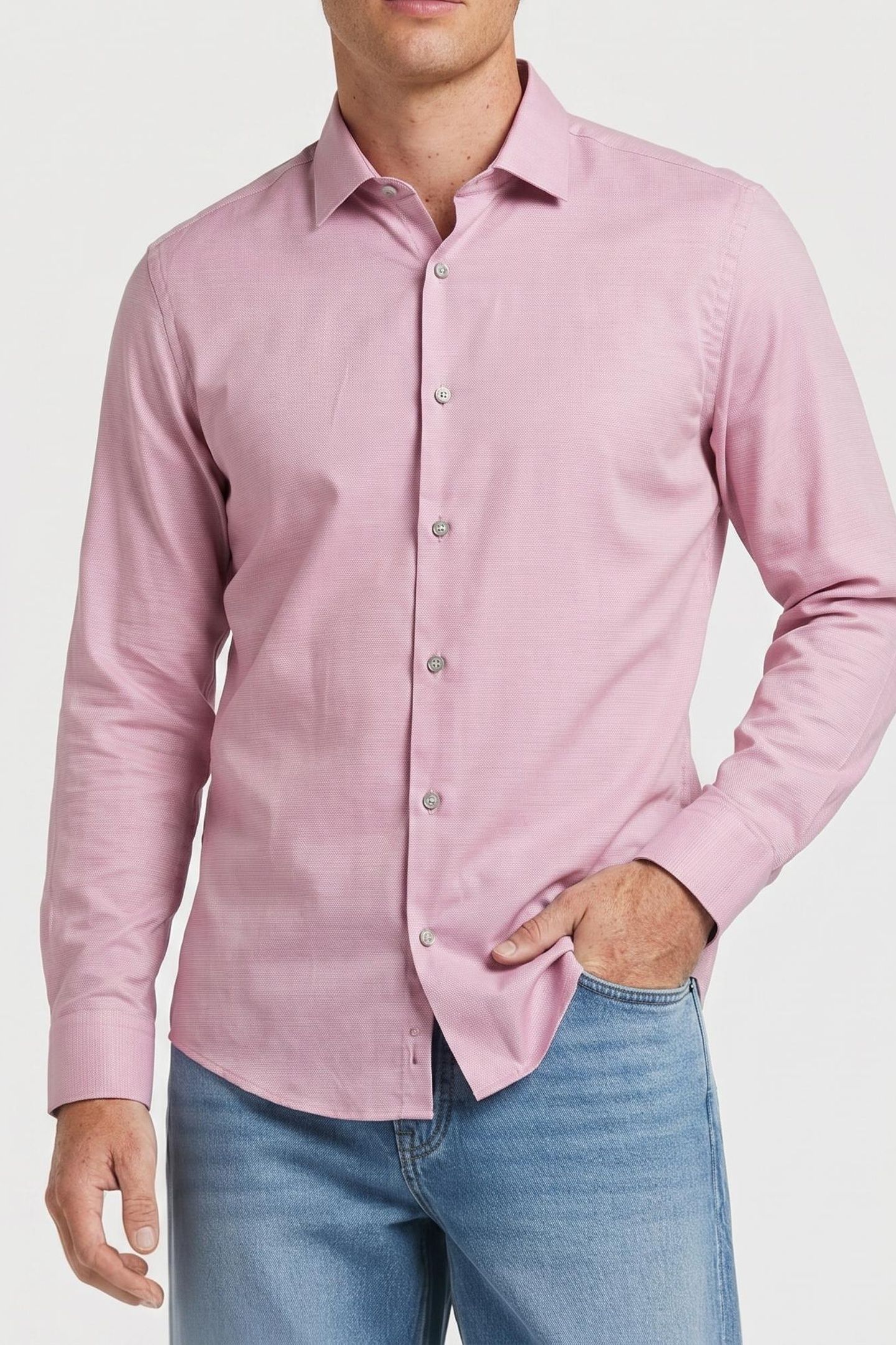 SLIM ESSENTIAL POPLIN ST BRICK RED 1