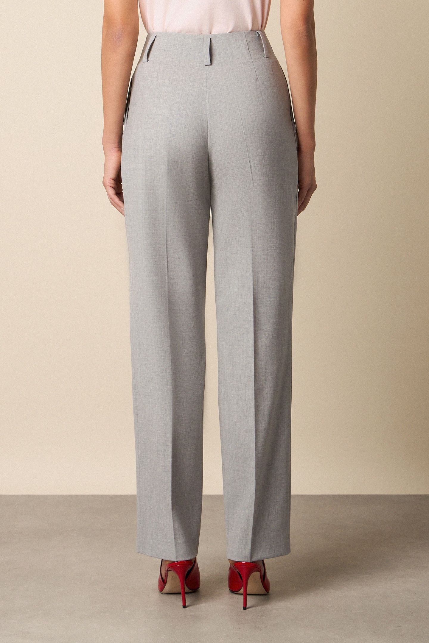WOOL BLEND STRETCH PLEATED TROUSERS LIGHT GREY 3