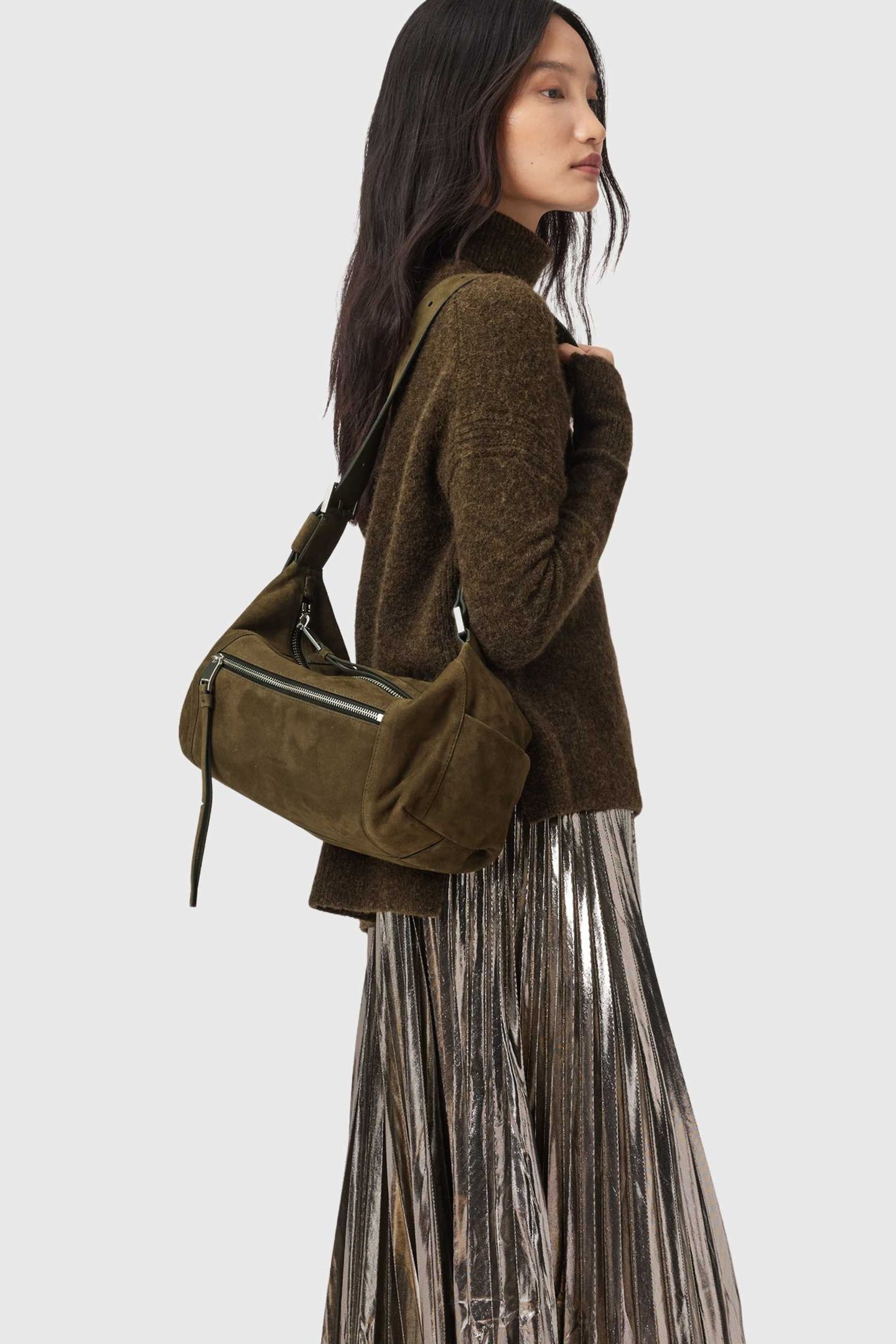 VEGA SUEDE SHLDR BAG OLIVE GREEN 1