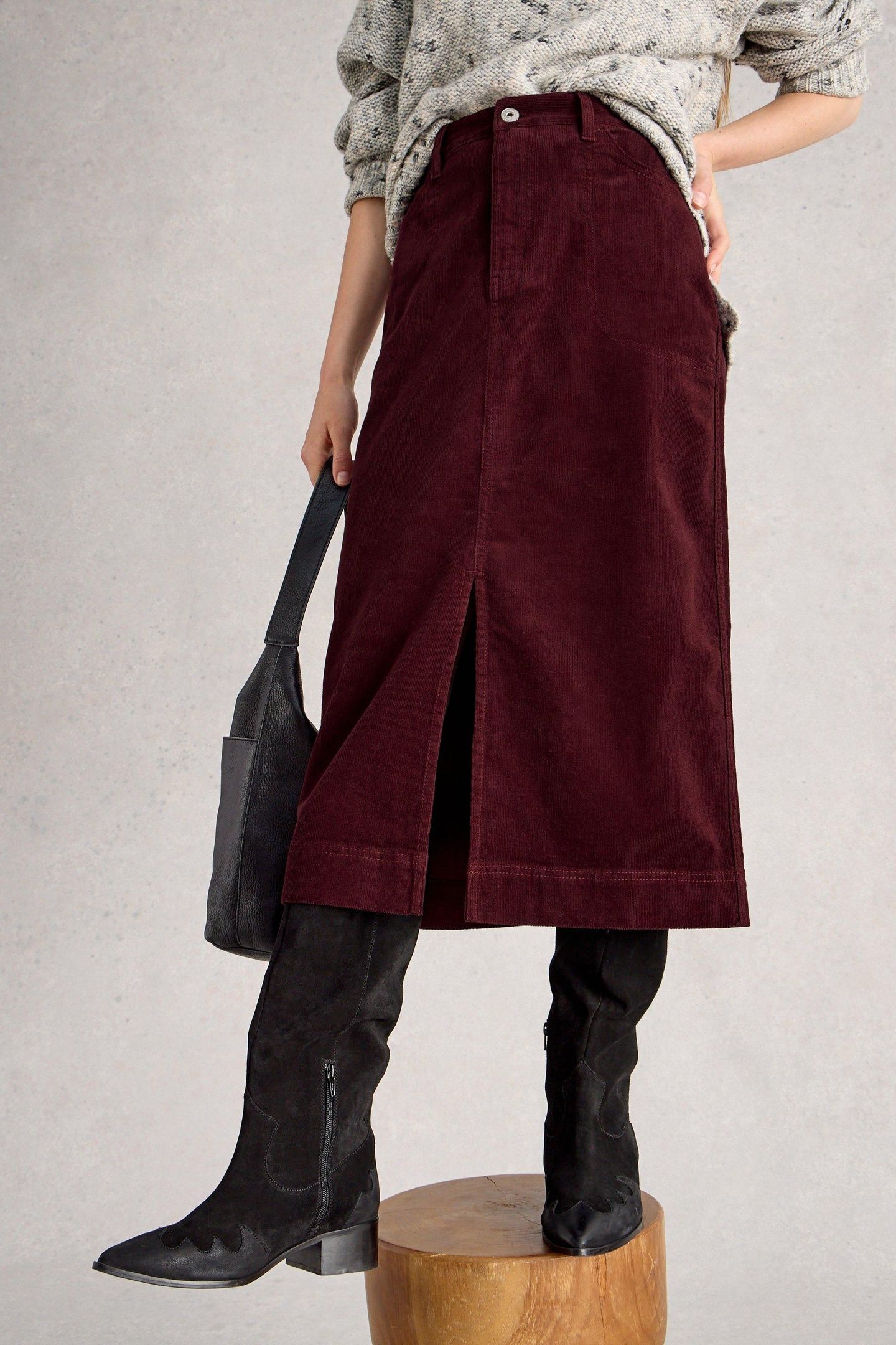 TIA CORD MIDI SKIRT DARK PLUM 2