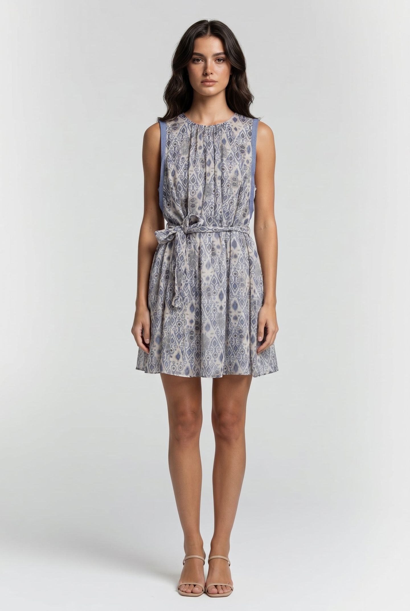 PRINTED FLIPPY DRESS PALE BLUE/IVORY 1