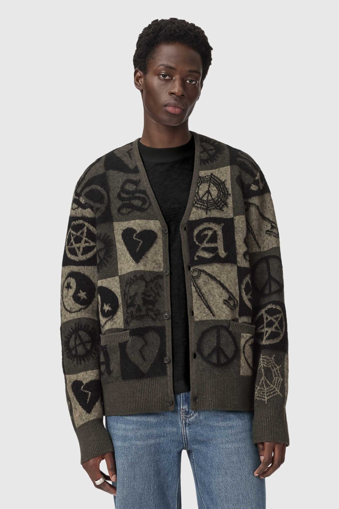 TRAVIS CARDIGAN OLIVE GREEN/BLACK 1