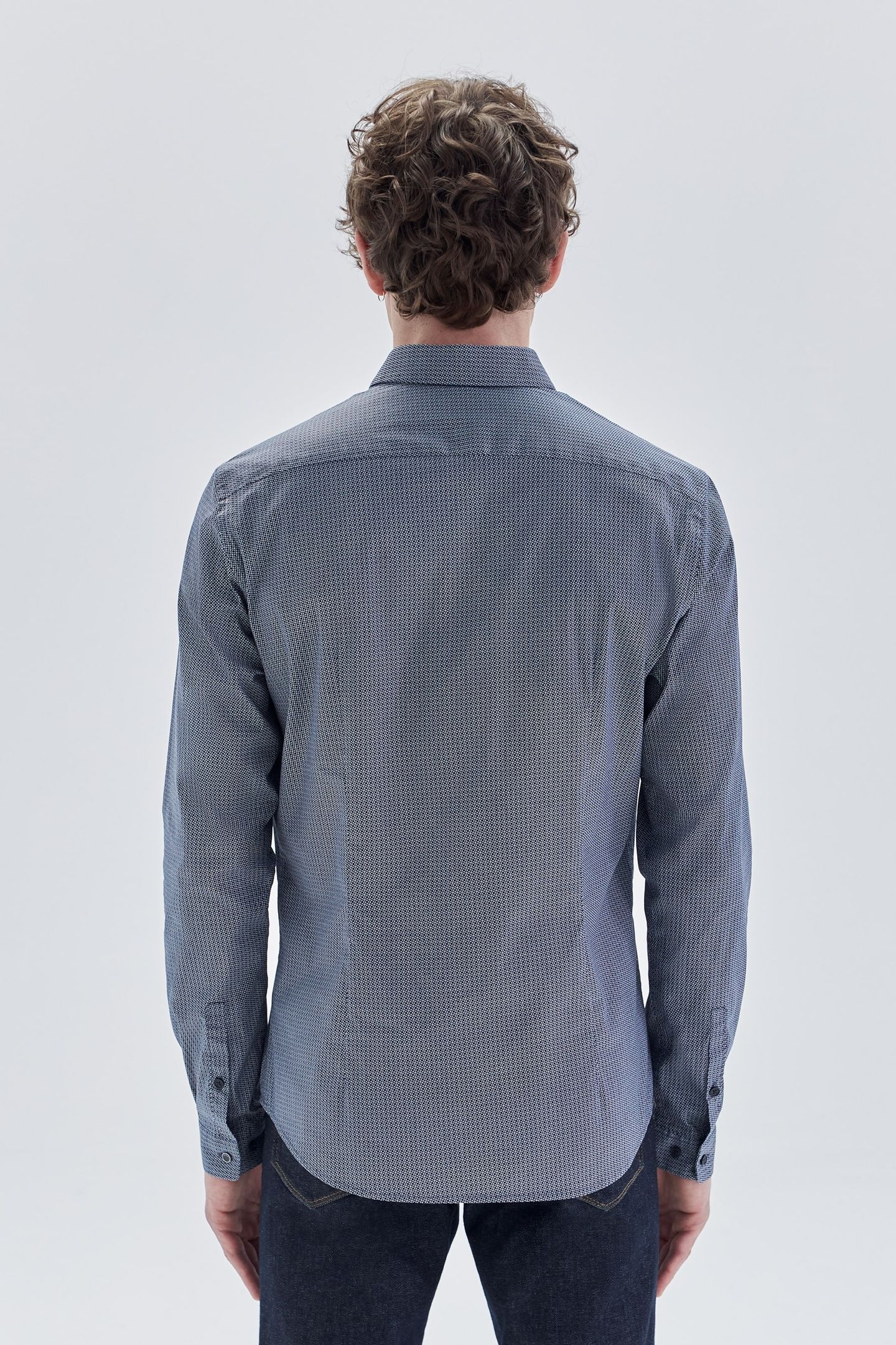 NAVY MINIMALIST PRINT EASY CARE SLIM SHIRT 3