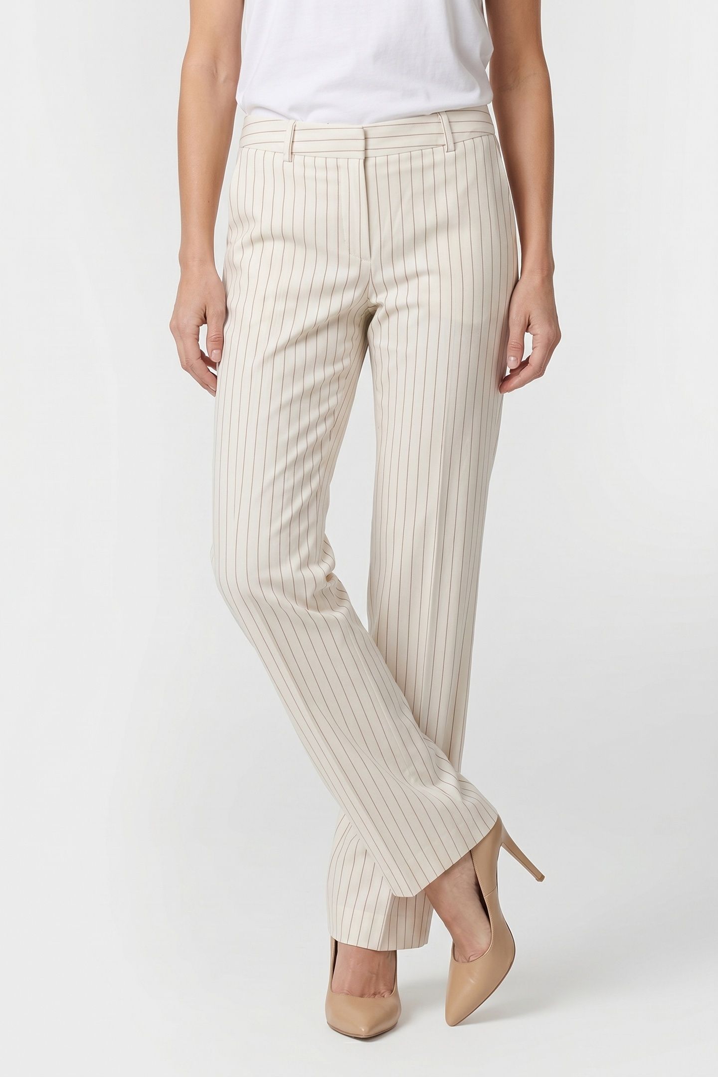 PINSTRIPE LINEN BLEND TROUSERS WHITE 1