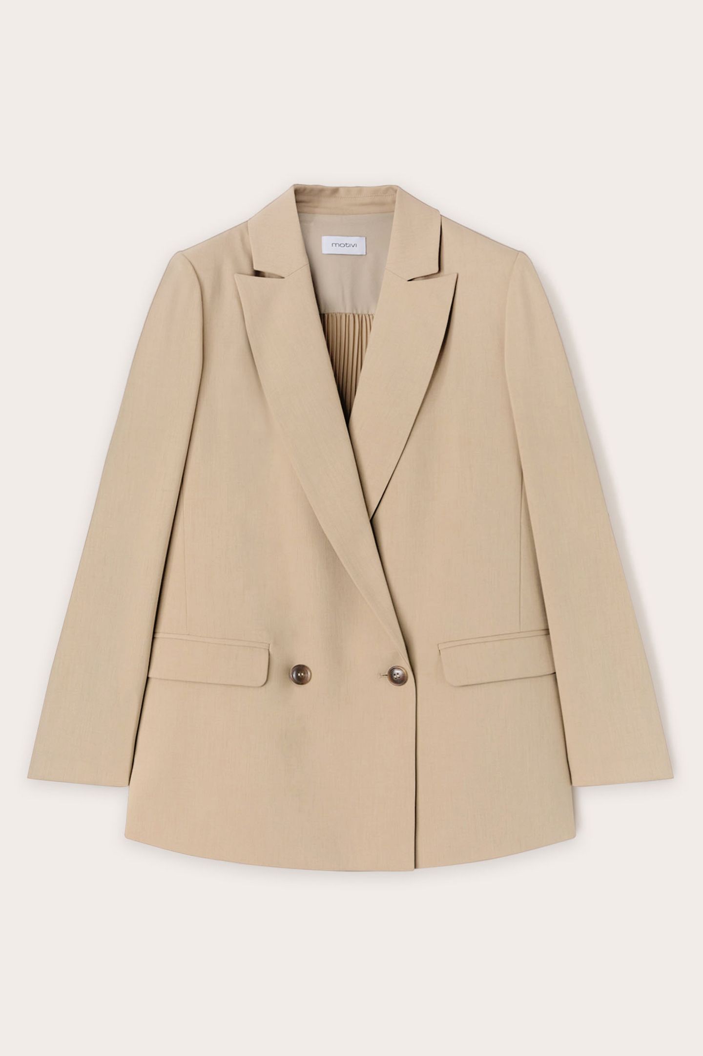 DOUBLE-BREASTED BLAZER WITH PLEATED BACK BEIGE 3