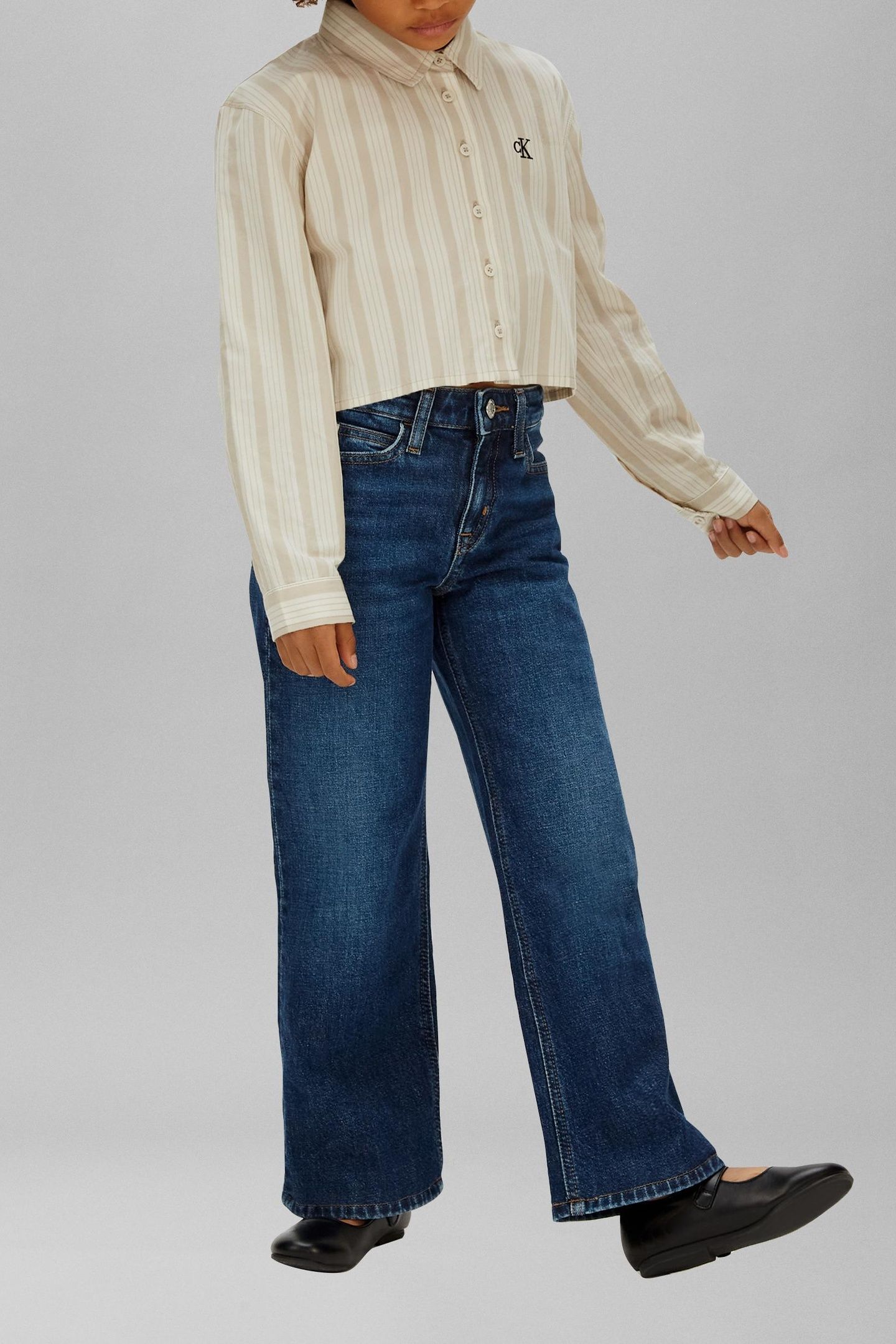GIRLS STRIPE POPLIN SHIRT ANCIENT MARBLE/WHITE GRAY 2