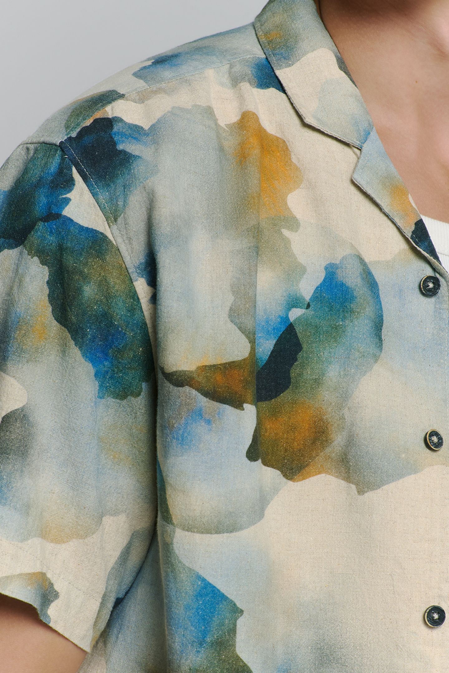 SHIRT SHORT SLEEVE REVERS COLLAR ALLOVER PRINTED WITH LINEN 6