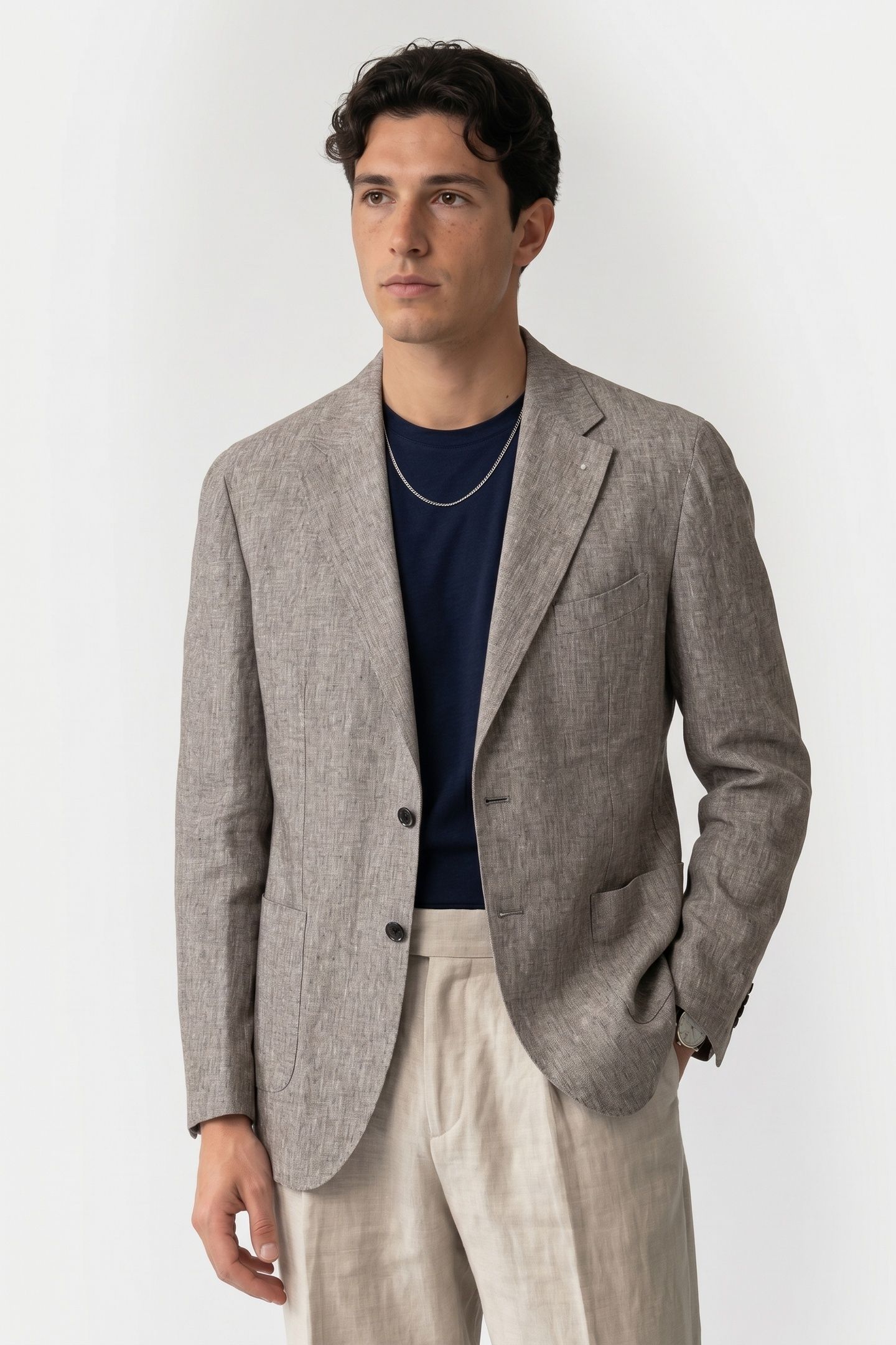 JACKET REGULAR LINING LINEN LIGHT BROWN 1