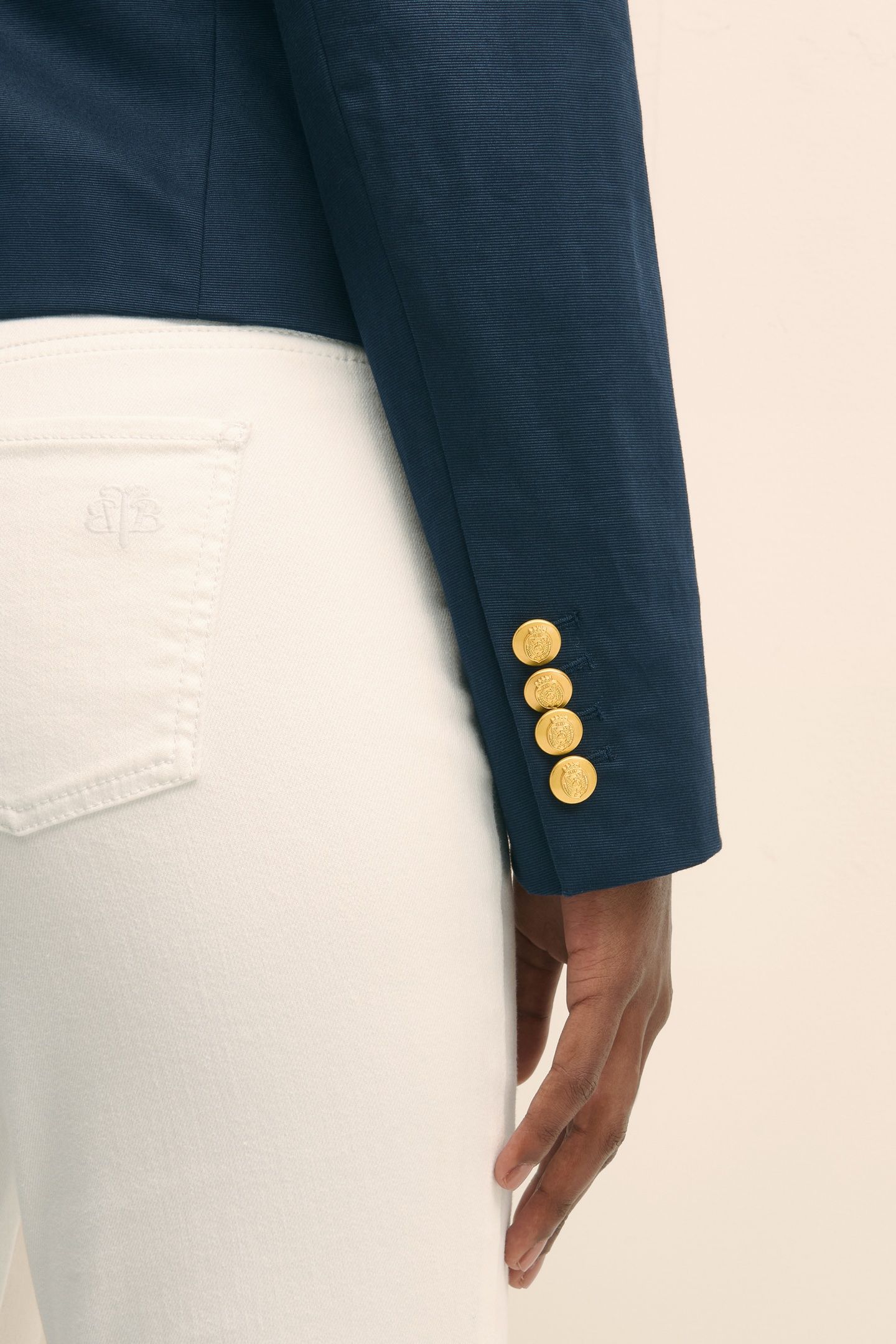 CROPPED DOUBLE-BREASTED FAILLE BLAZER NAVY 5