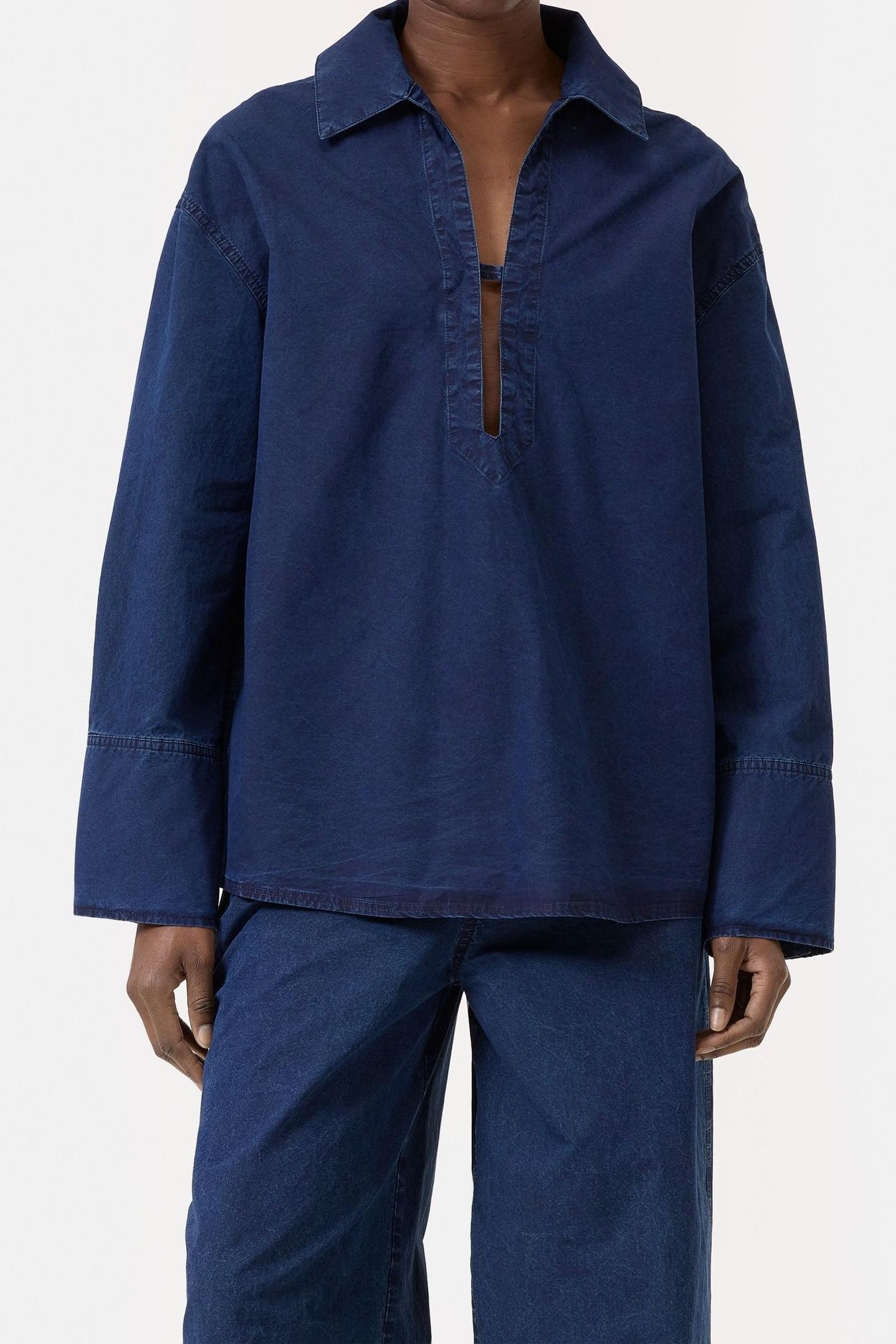 DEEP V NECK BLOUSE DARK BLUE 1