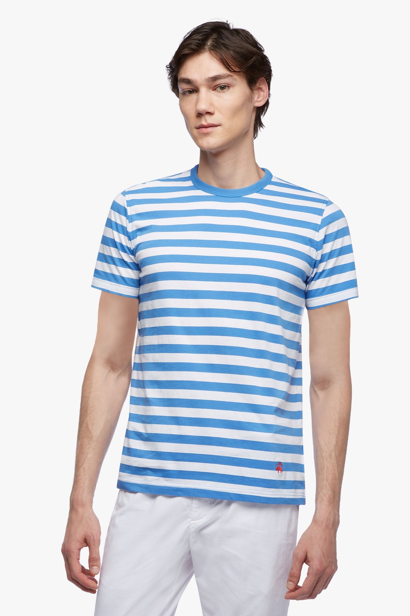SUPIMA COTTON SLIM STRIPED T-SHIRT OPEN BLUE 1