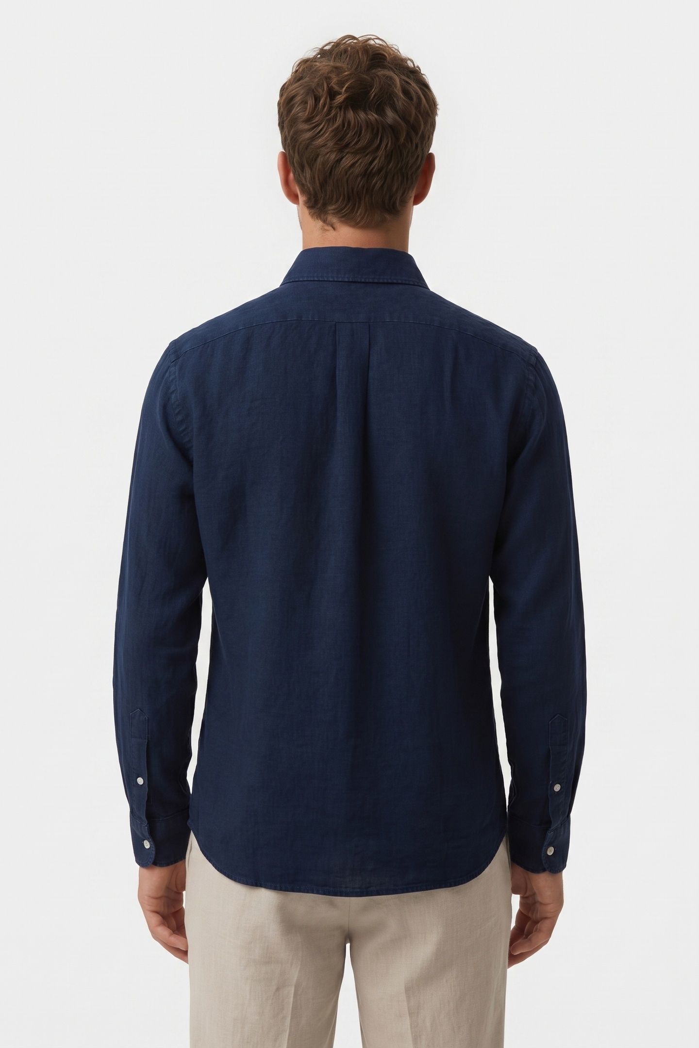 SLIM FIT COTTON-LINEN CHAMBRAY BUTTON DOWN SHIRT BLUE 4