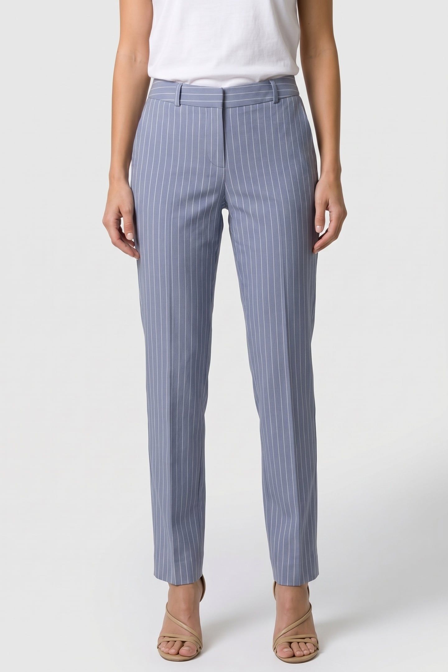 PINSTRIPE LINEN BLEND TROUSERS LIGHT BLUE 1