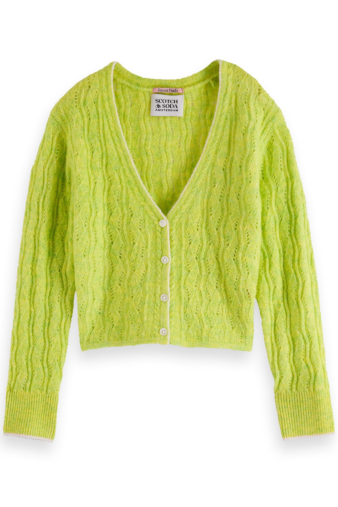 GIRL LIGHTWEIGHT AJOUR-KNITTED CARDIGAN LIMEAID MELANGE 1