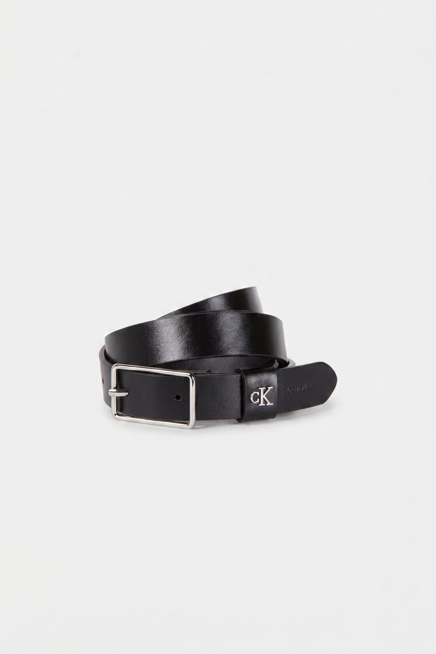 FULL GRAIN LEATHER LOGO BELT BLACK/SHINY NICKEL 2