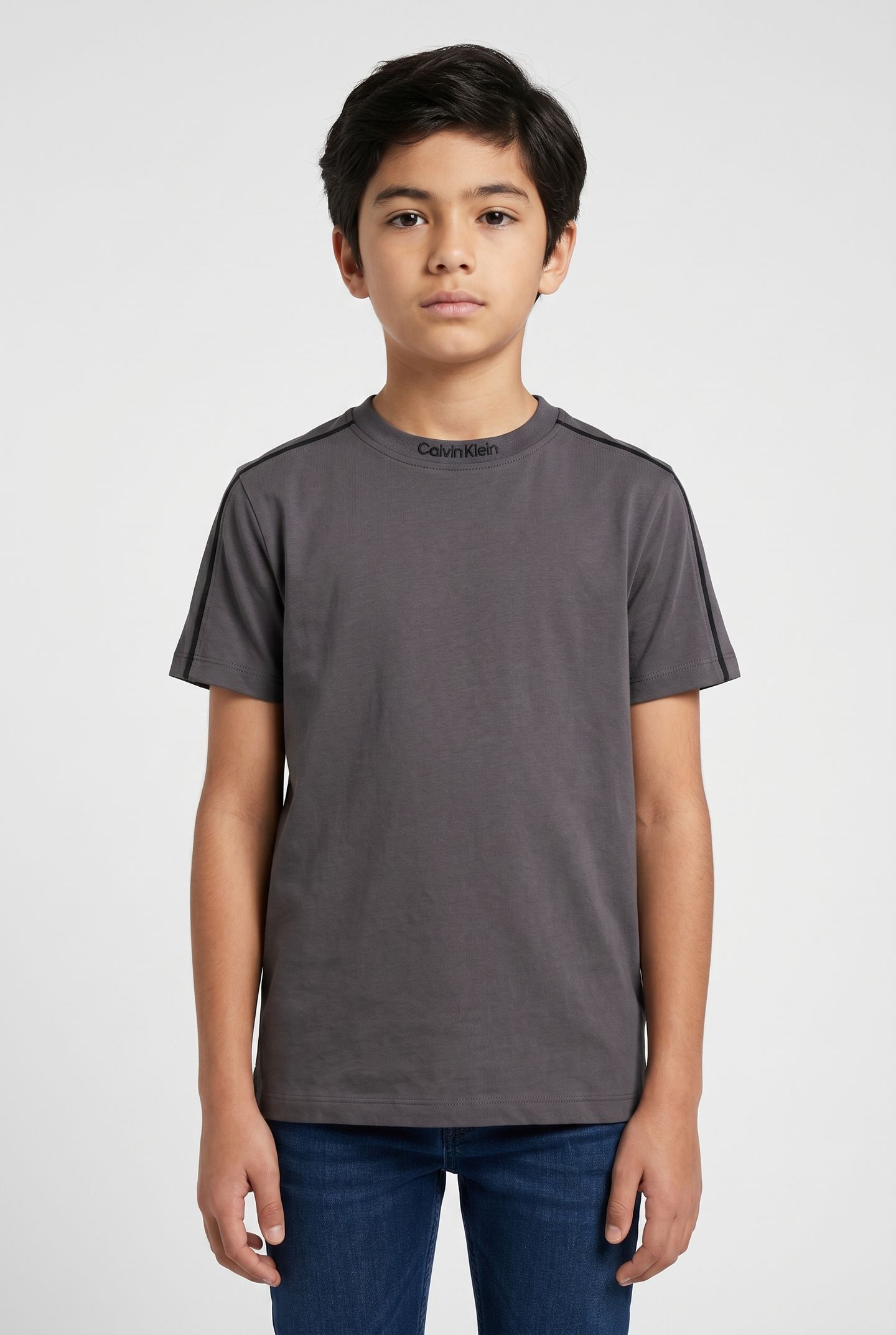 BOYS EMBRO PIPING S/S T-SHIRT COAL 1