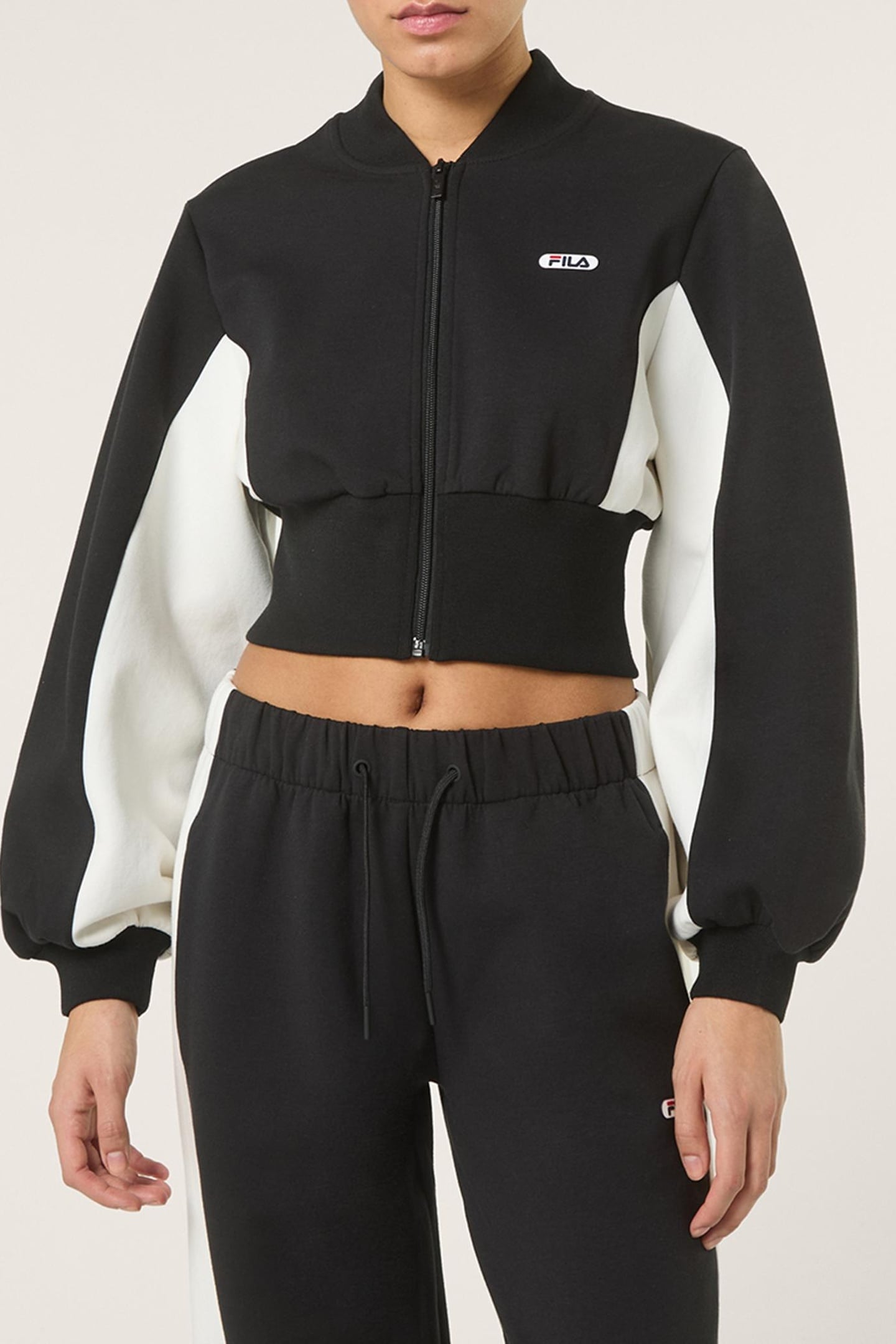 LECORE CROPPED HIGH RIB SCUBA TRACK JACKET BLACK-EGRET 1