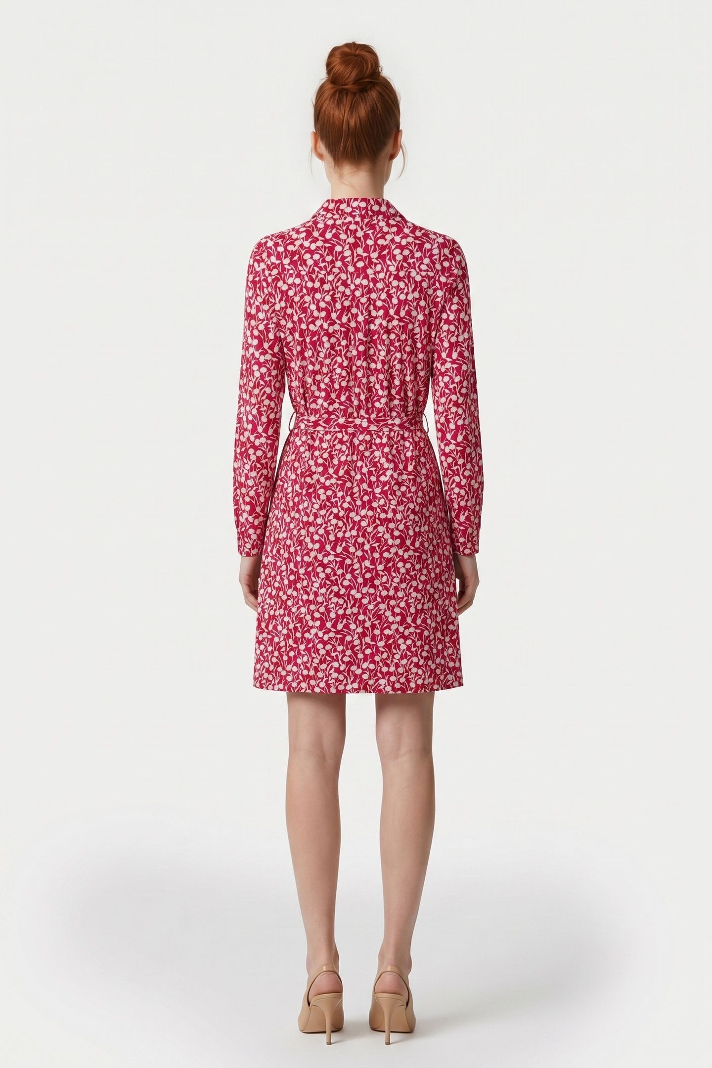 KNIT BELTED SHIRT DRESS RED 2