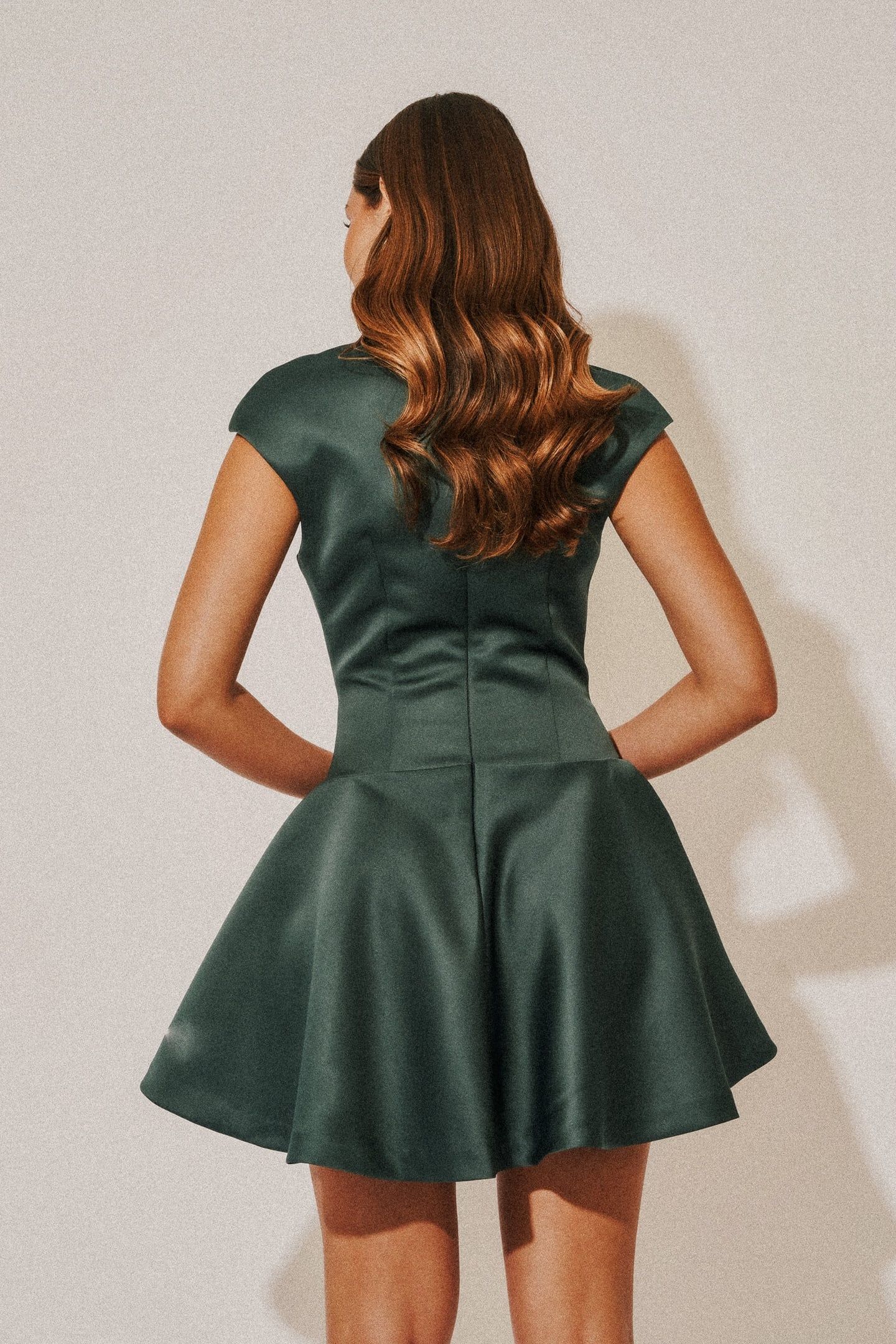 SATIN HIGH NECK MINI DRESS TEAL 2