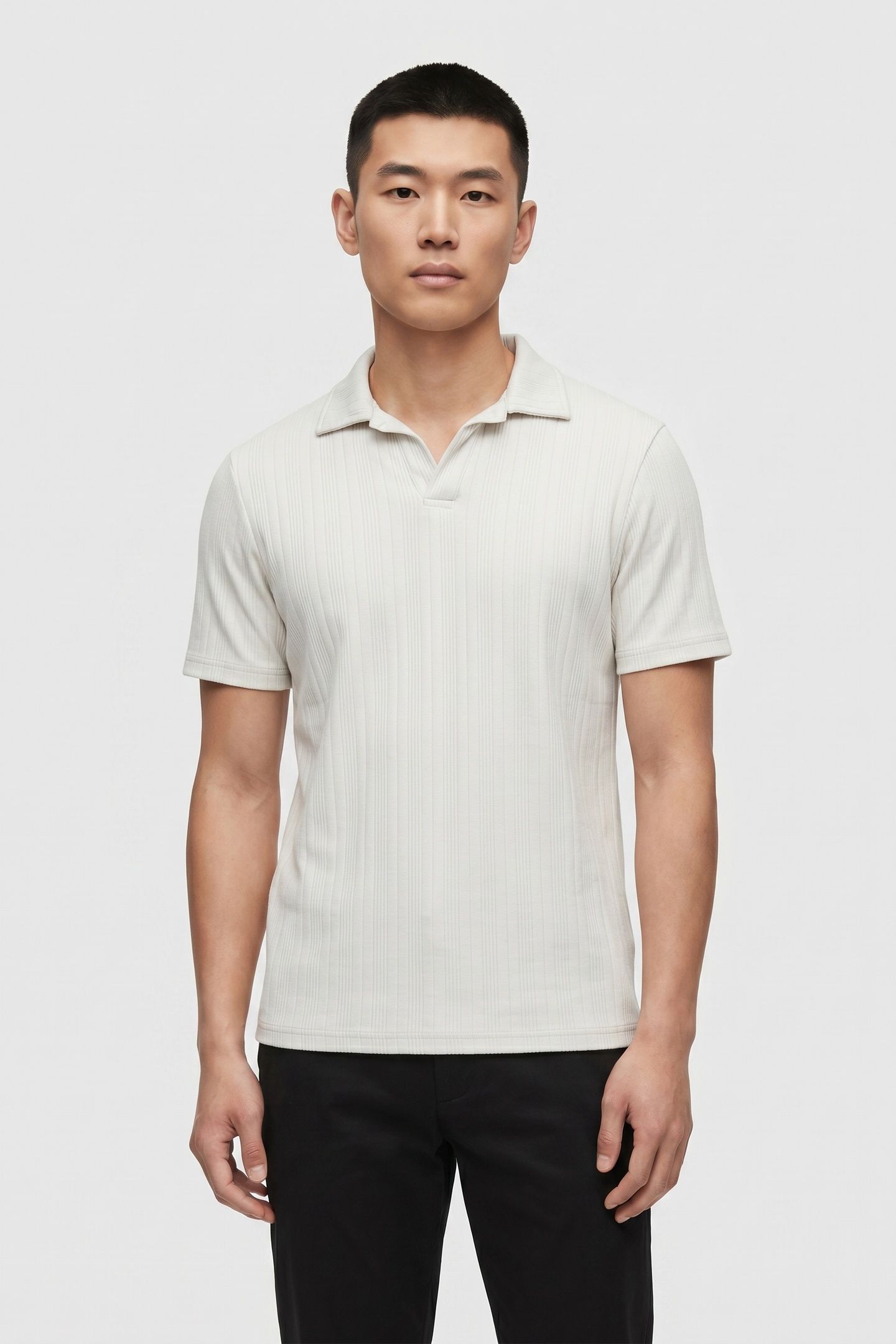 POLO REVERS SOLID VERTICAL JACQUARD STRIPES CHALK 1