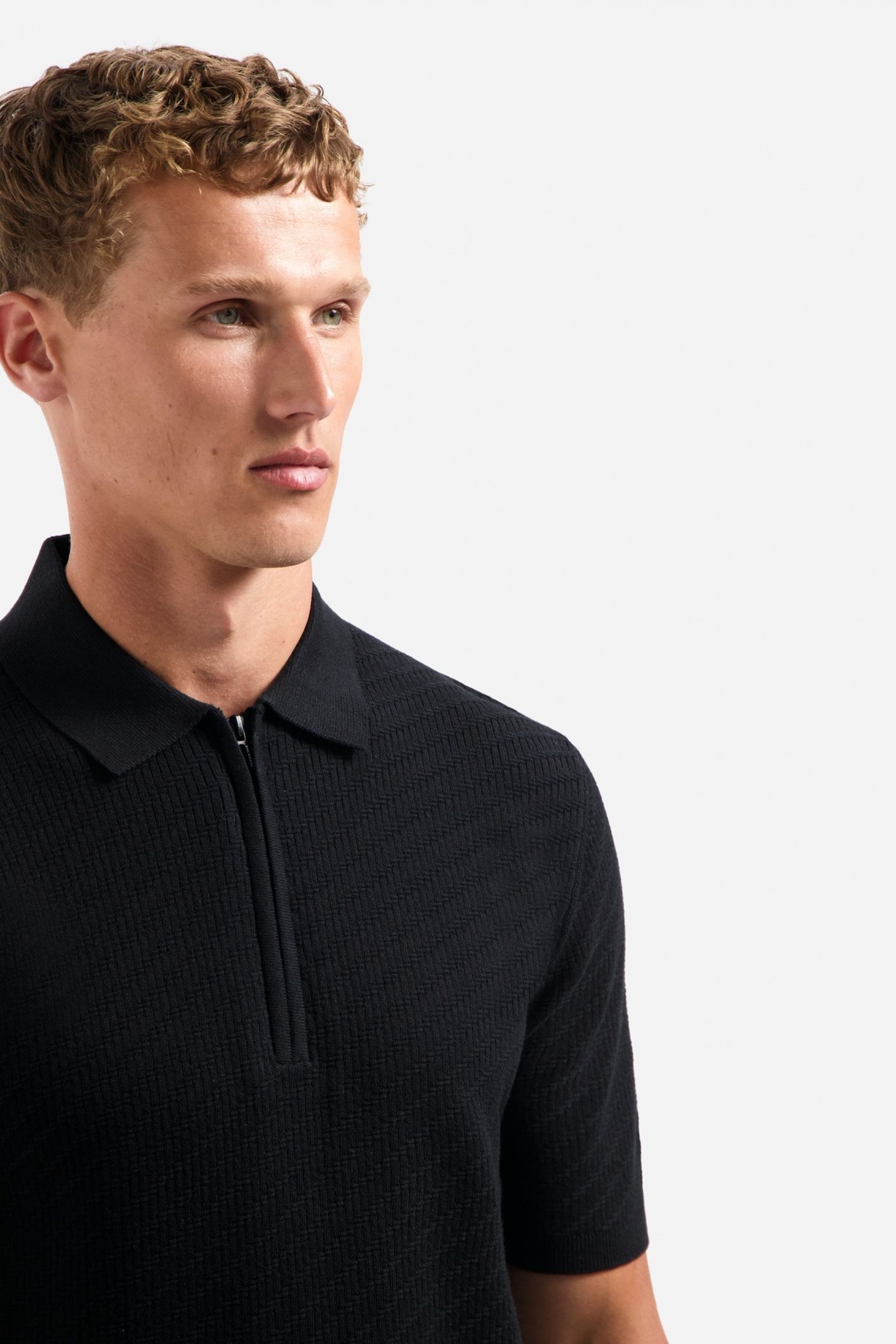 PULLOVER SHORT SLEEVE POLO ZIP SOLID JACQUARD BLACK 7