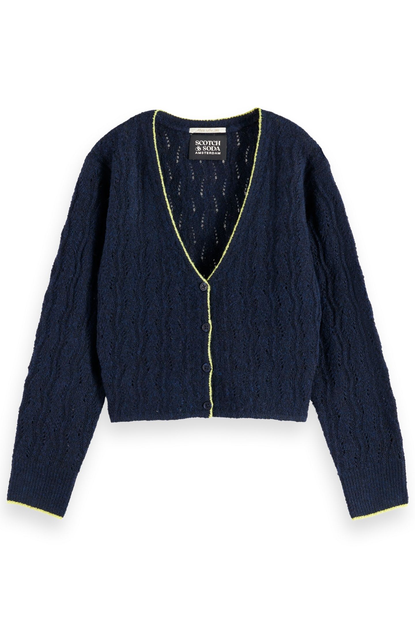 GIRL LIGHTWEIGHT AJOUR-KNITTED CARDIGAN SKY CAPTAIN MELANGE 1