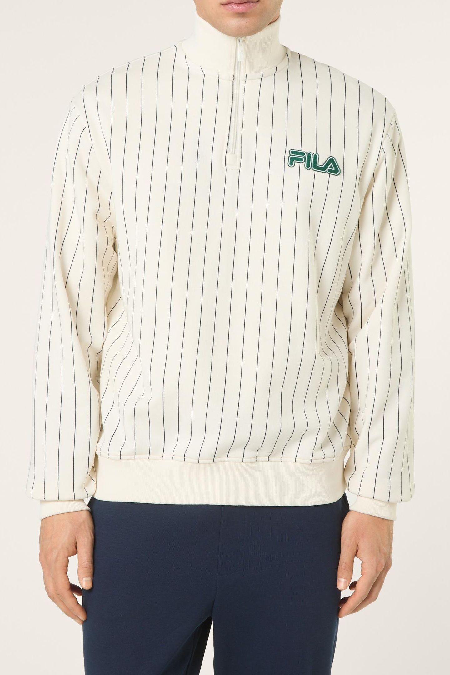 STATUTO LOOSE PINSTRIPED HALF ZIP SWEATSHIRT EGRET / BLACK I 1