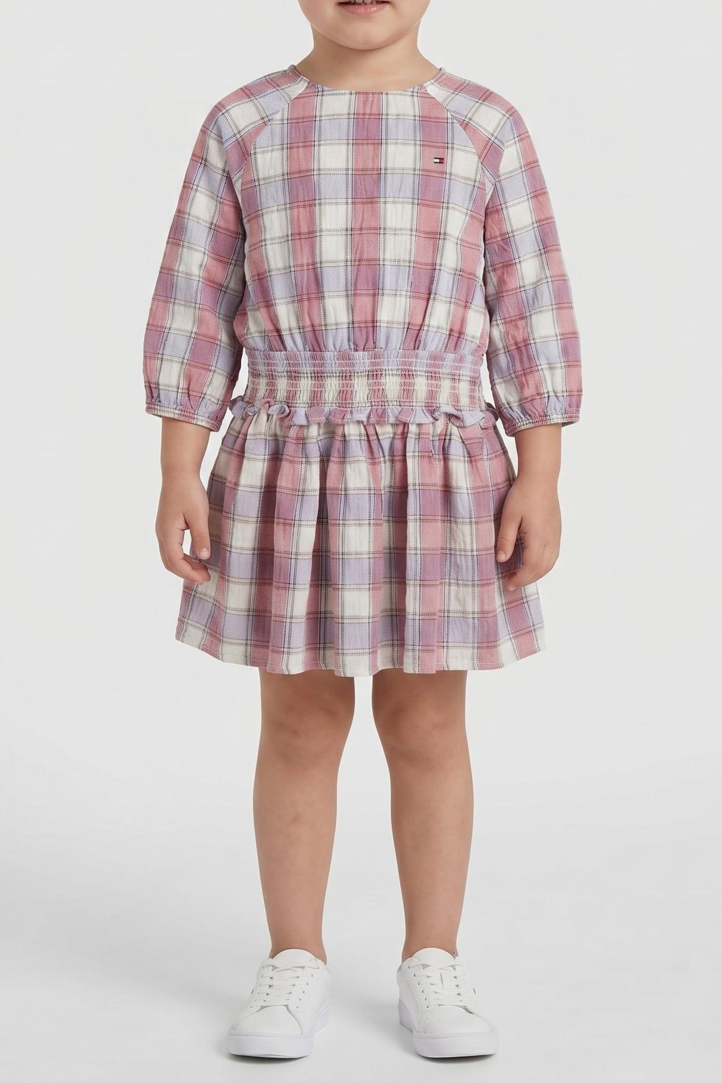 GIRLS CHECK SMOCK DRESSENTIAL LS ANCIENT WHITE CHECK 1