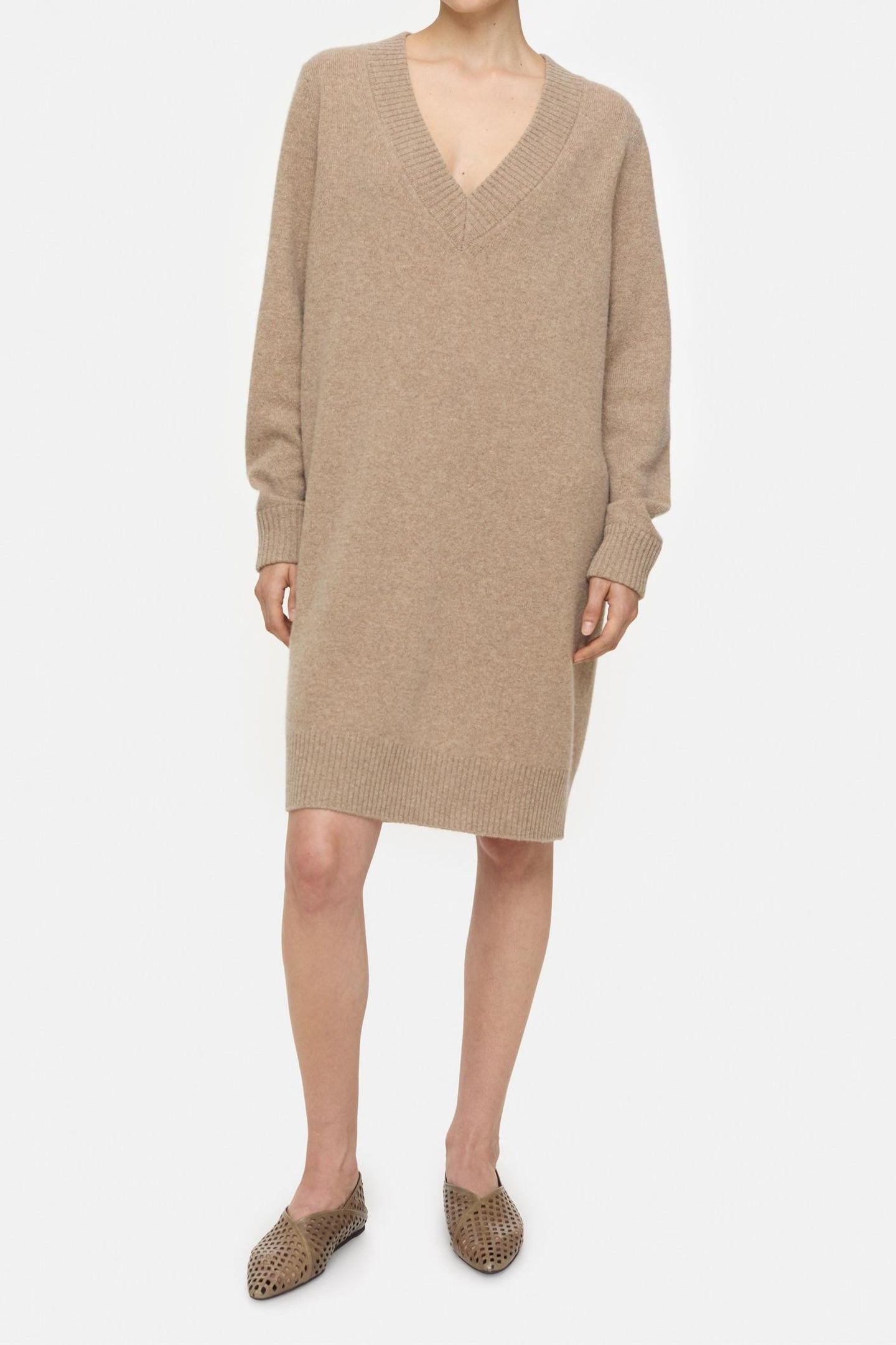 V-NECK DRESS DARK CHINO BEIGE 1