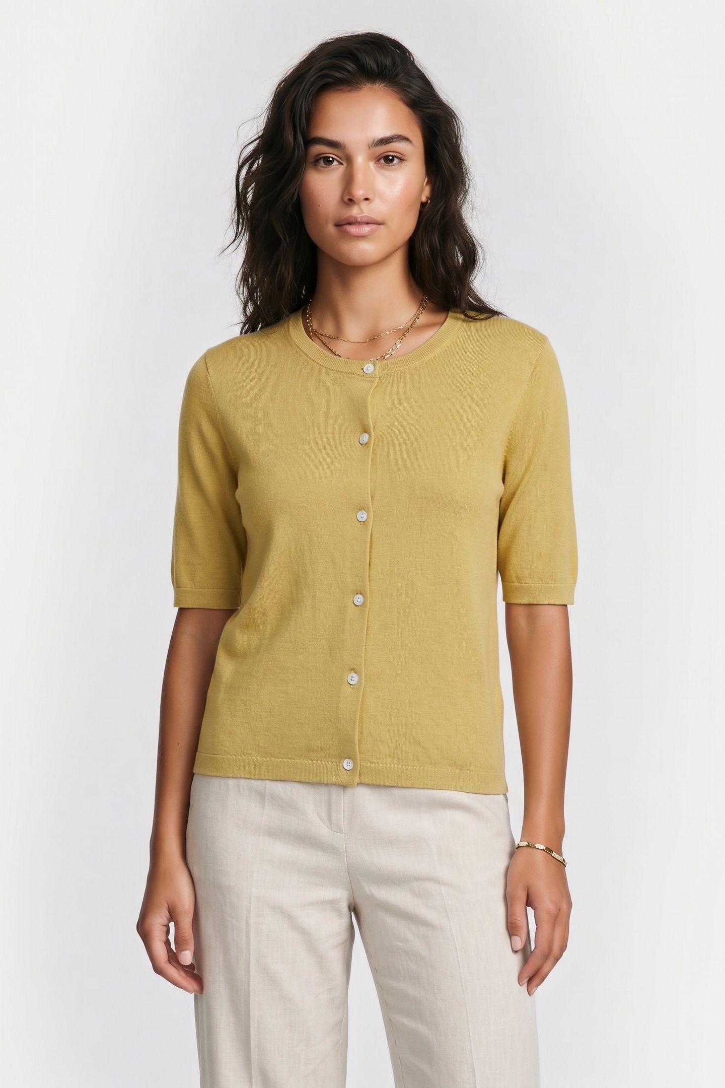 SILK CREWNECK CARDIGAN MINT 1