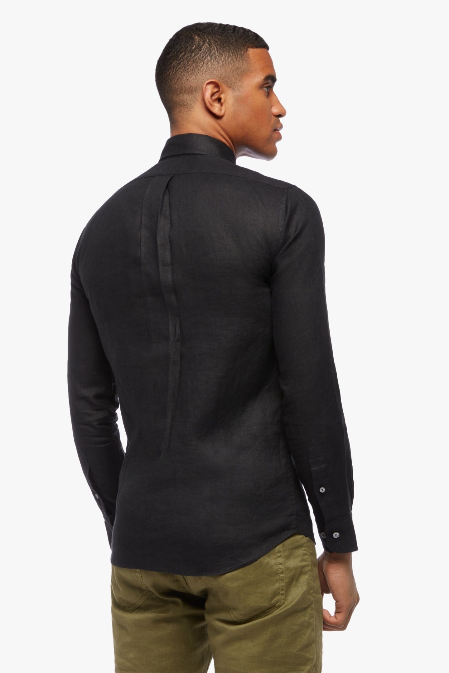SLIM FIT LINEN SHIRT WITH BUTTON DOWN COLLAR BLACK 3