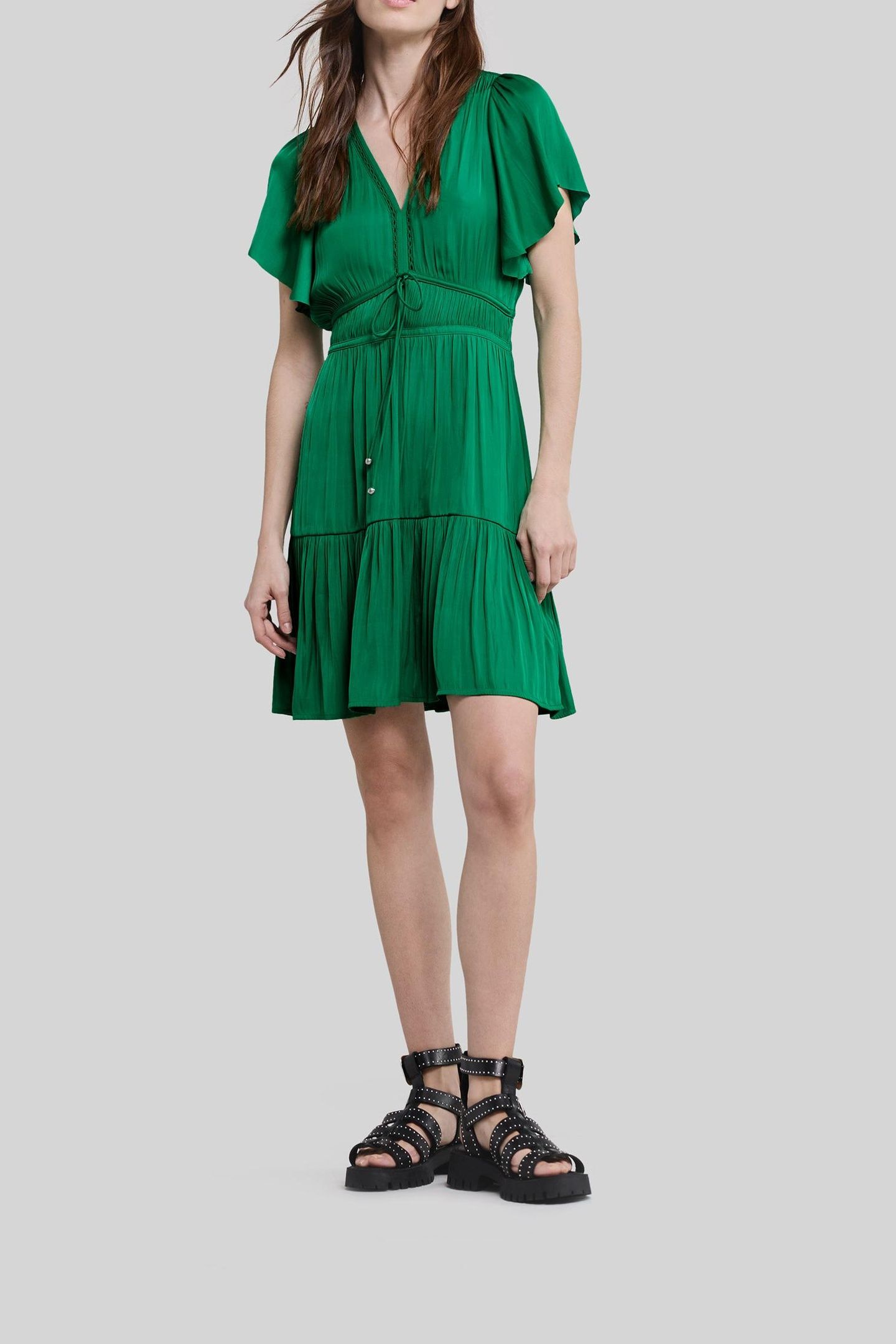 MINT CREASED DRESS WITH BUTTERFLY SLEEVES 1