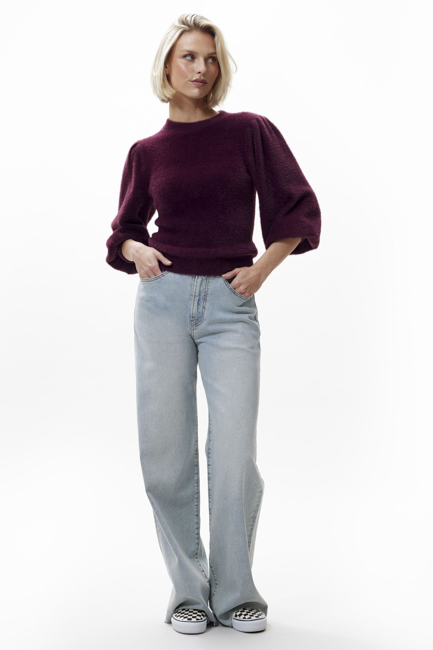 FUZZY PUFF SLEEVE KNIT WINETASTING 1