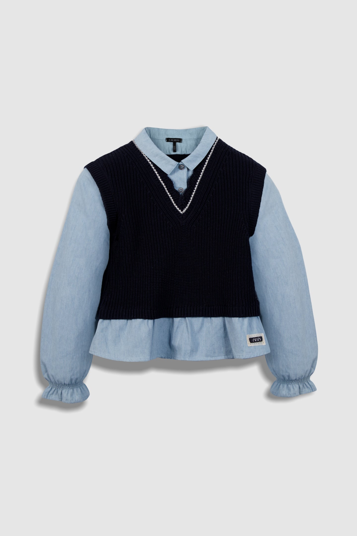 TROMPE-L'OEIL NAVY KNIT SWEATER SHIRT 1