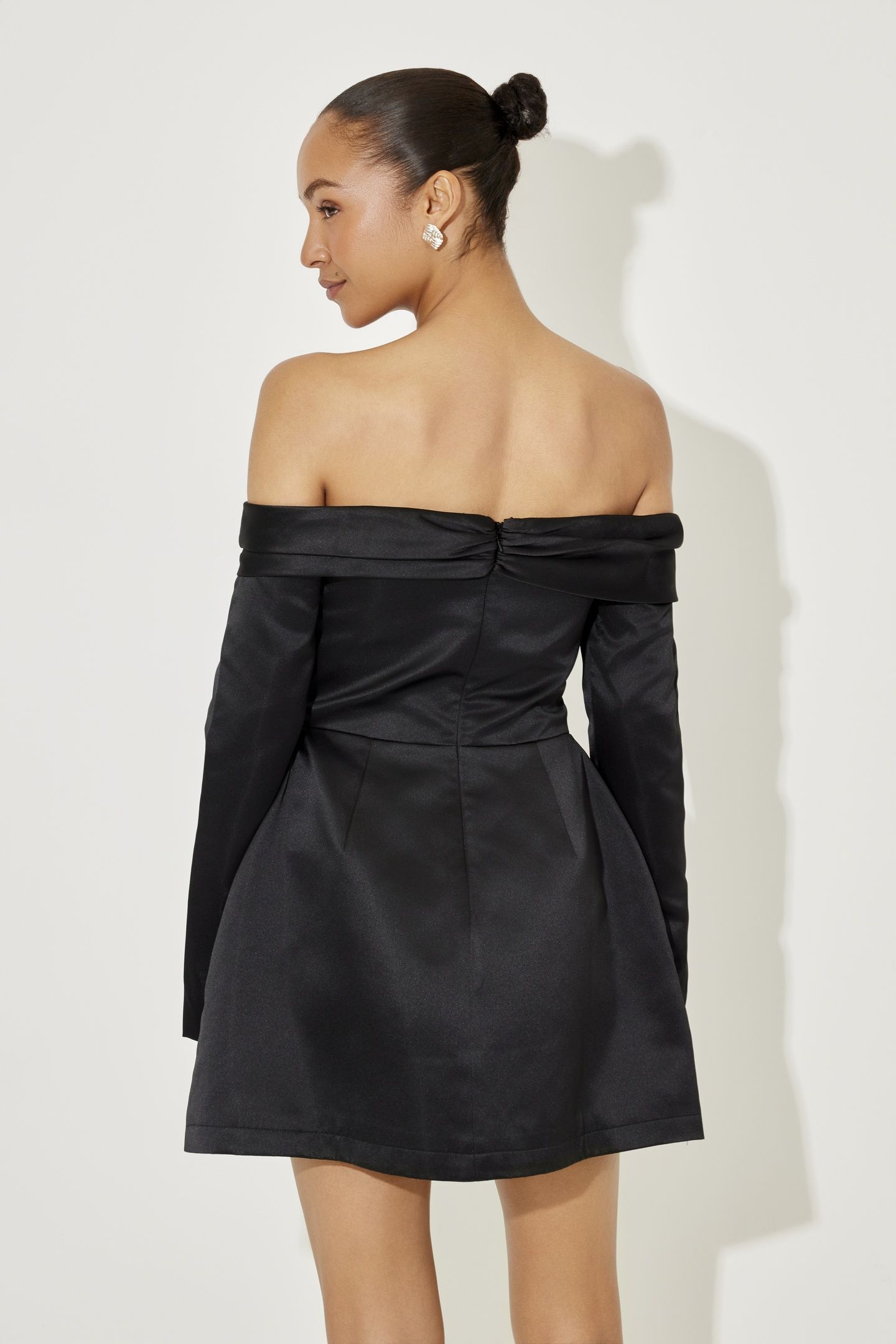 SATIN BARDOT MINI DRESS BLACK 3