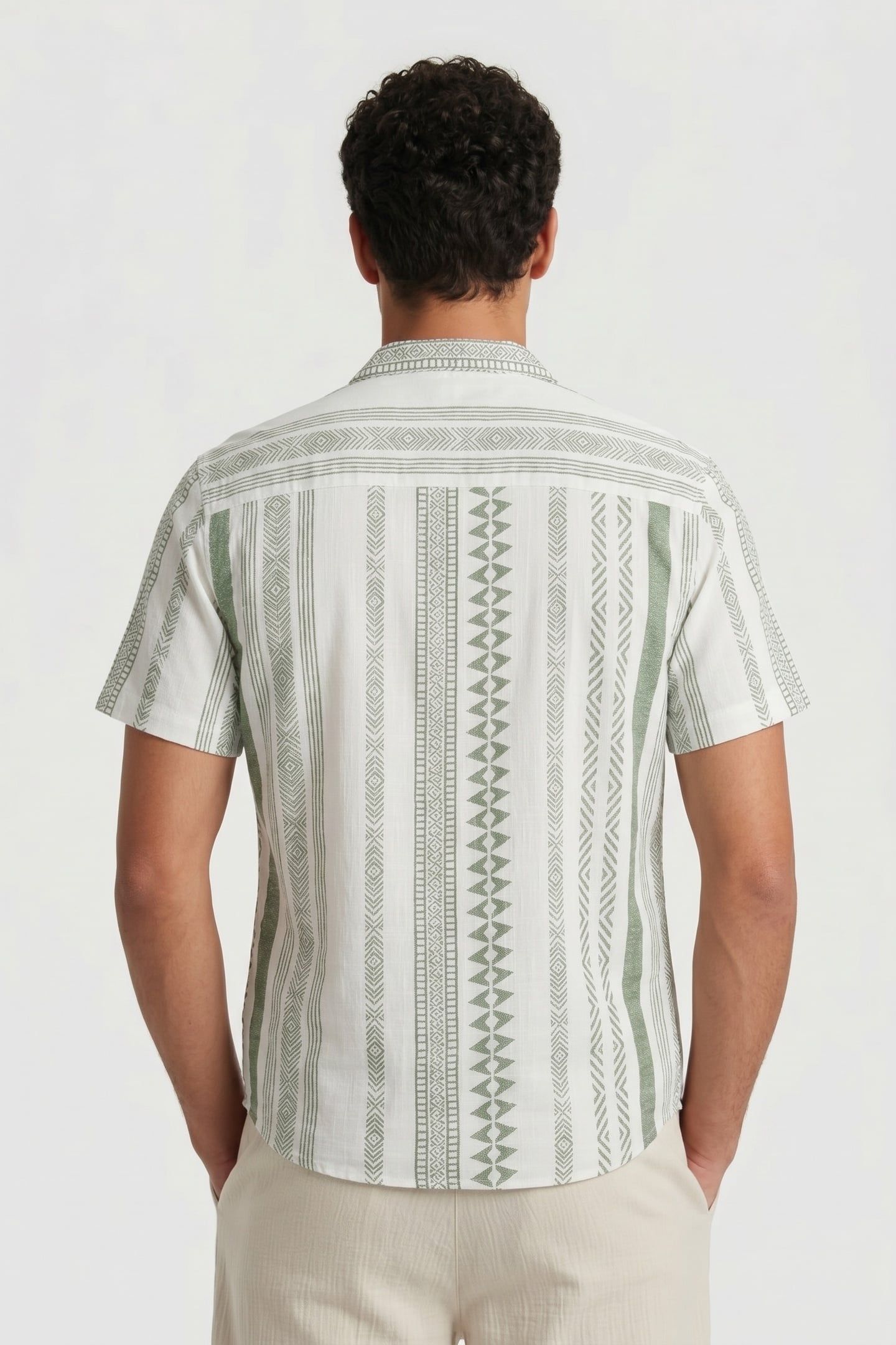 SHIRT SHORT SLEEVE REVERS COLLAR SLUB ALLOVER PRINTED GREEN 2
