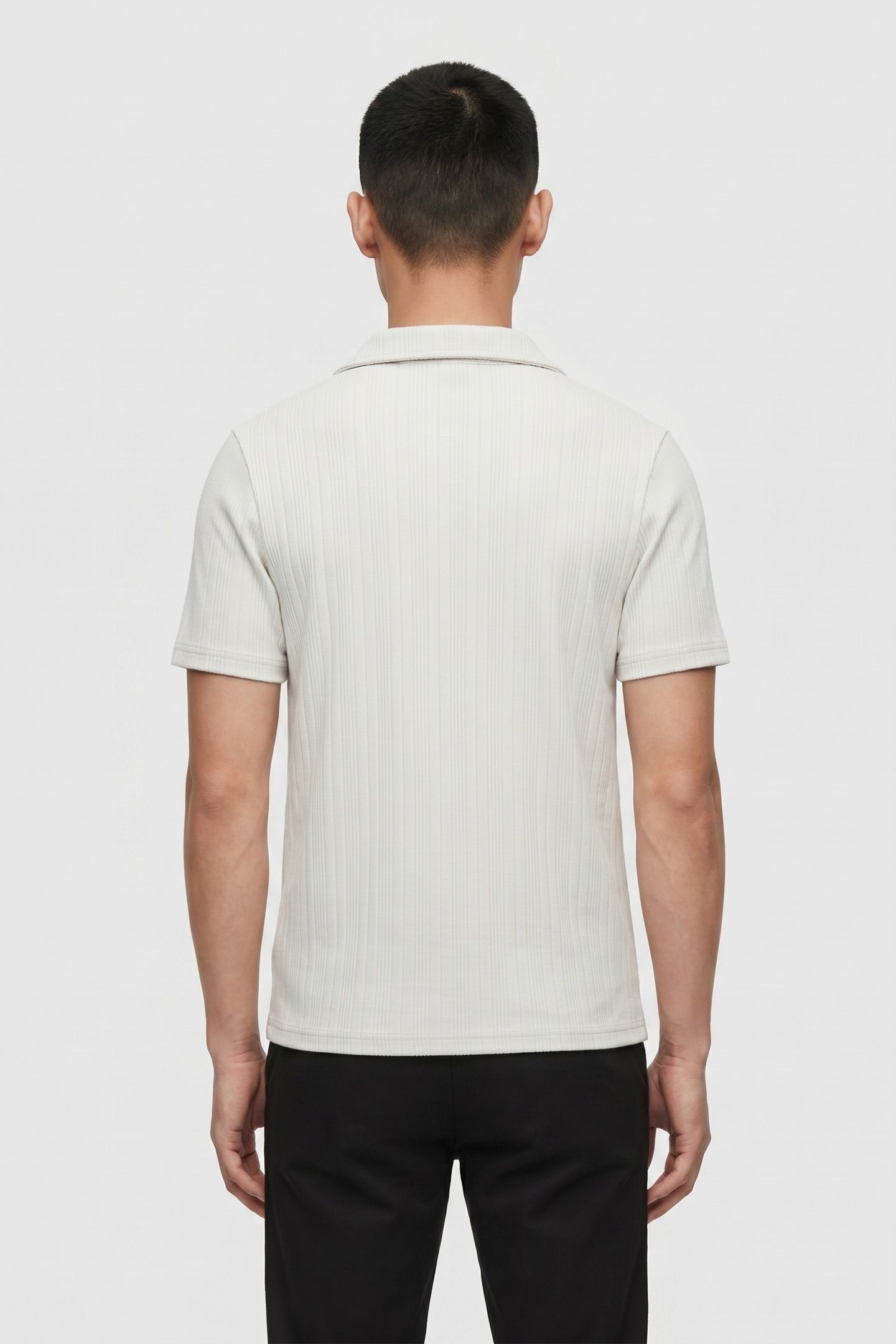 POLO REVERS SOLID VERTICAL JACQUARD STRIPES CHALK 3