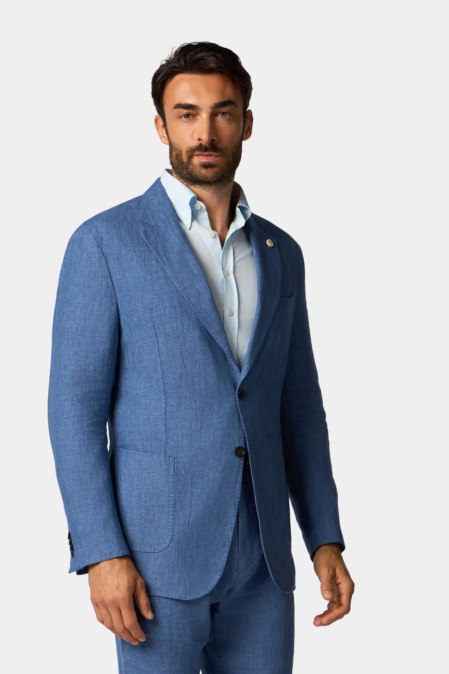 LINEN SINGLE-BREASTED BLAZER DENIM BLUE 1