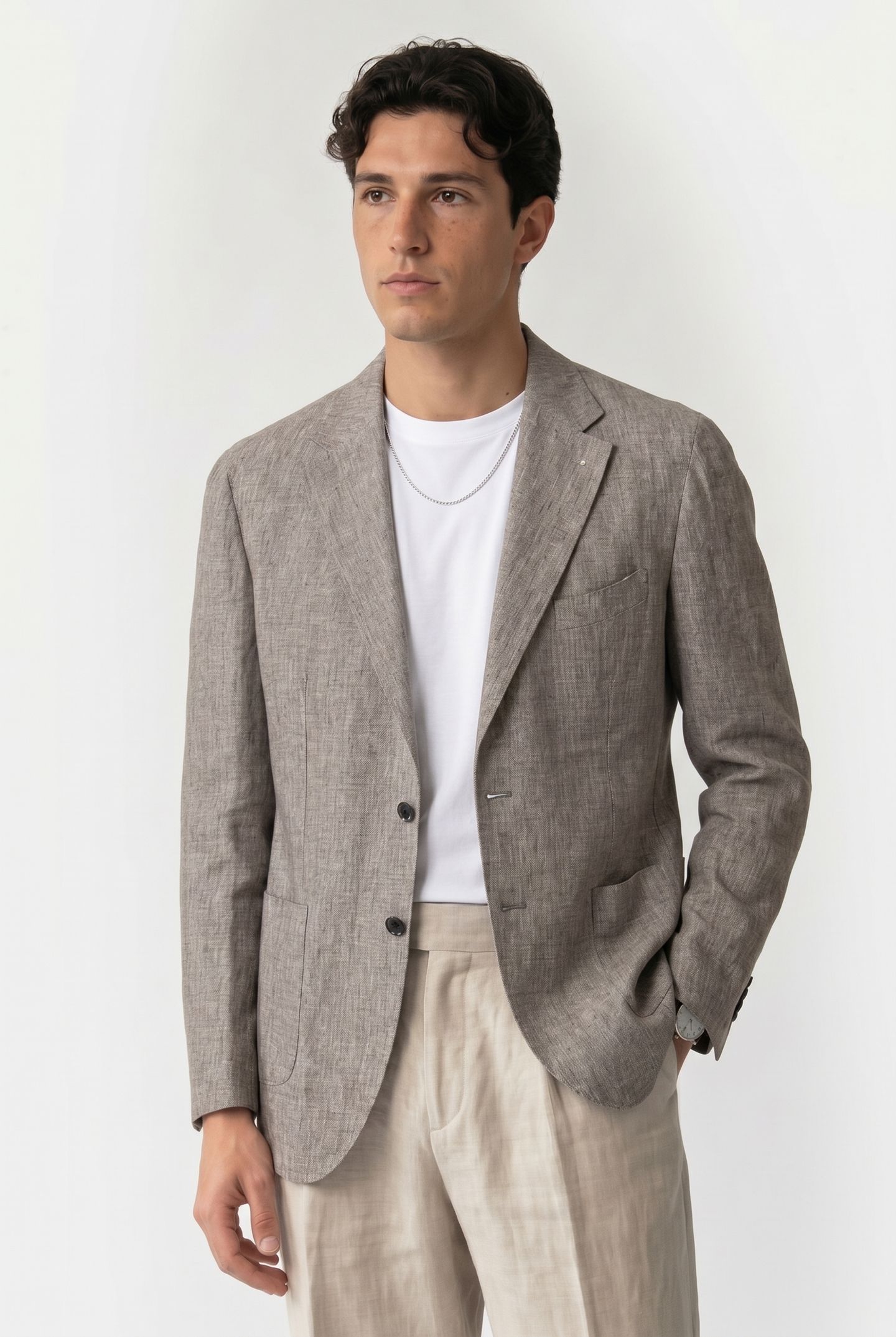 JACKET REGULAR LINING LINEN LIGHT BROWN 2