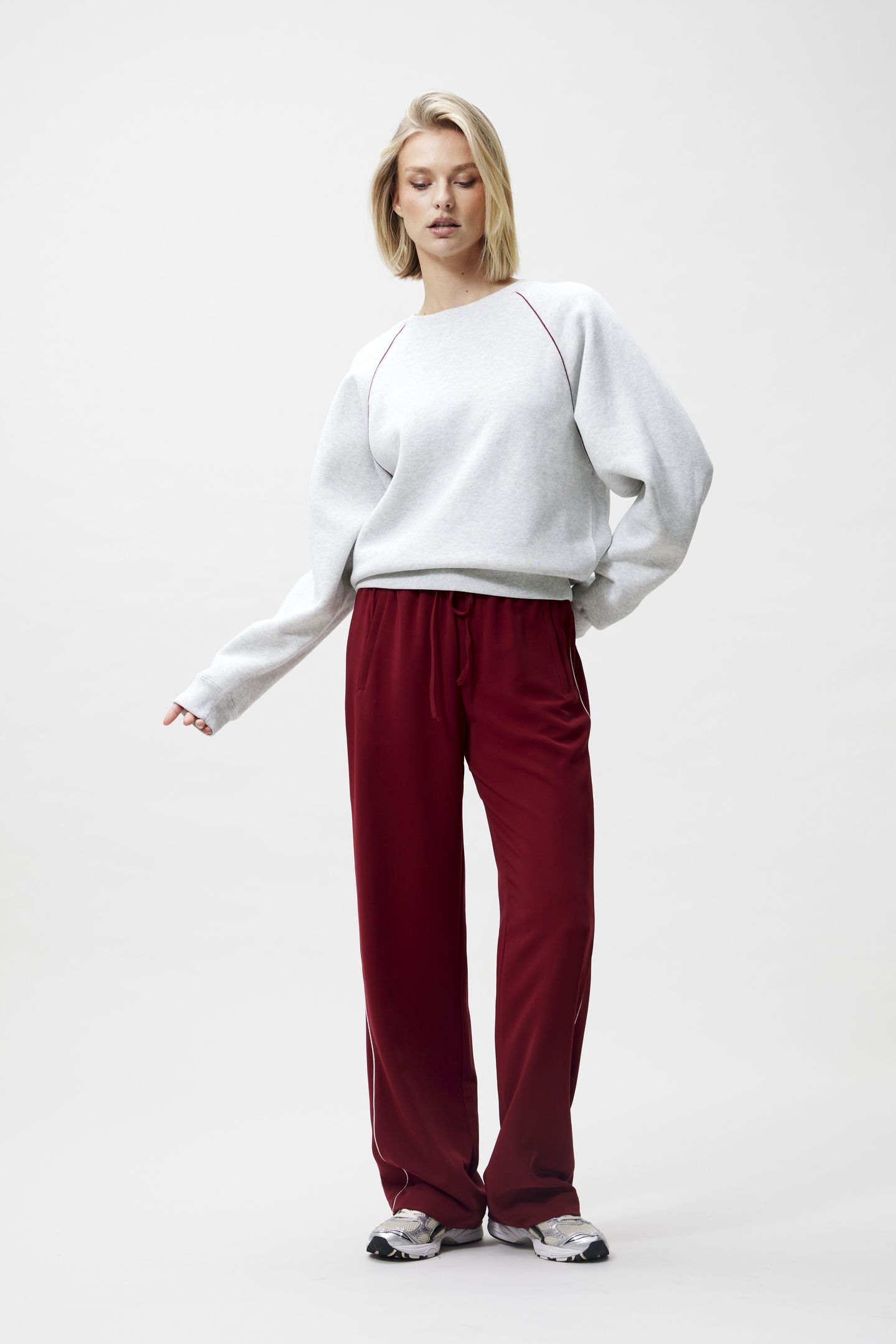 GRAPHIC SWEATER WITH PIPING LIGHT GREY MELANGE 1