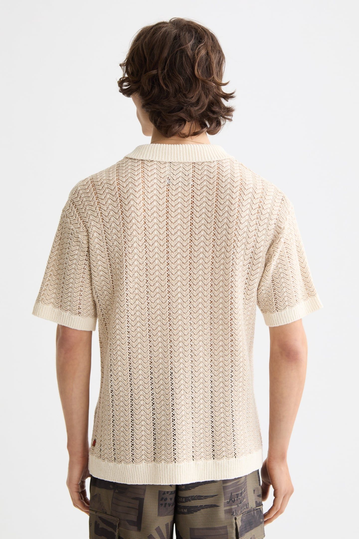 OPEN STRUCTURED KNITTED V-NECK POLO EGGNOG 2