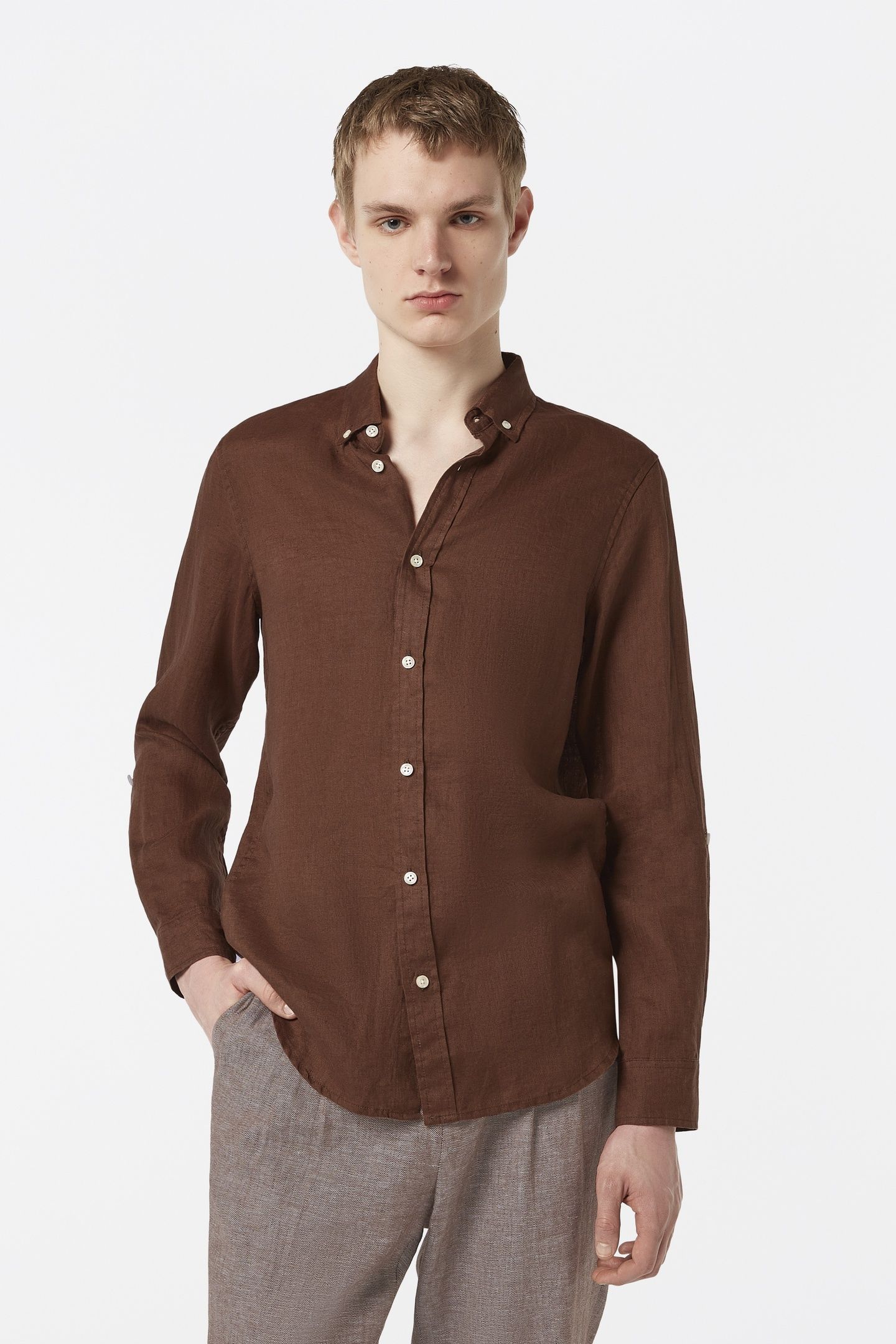SEASONAL CORE - REGULAR FIT LINEN SHIRT COLD BREW 1