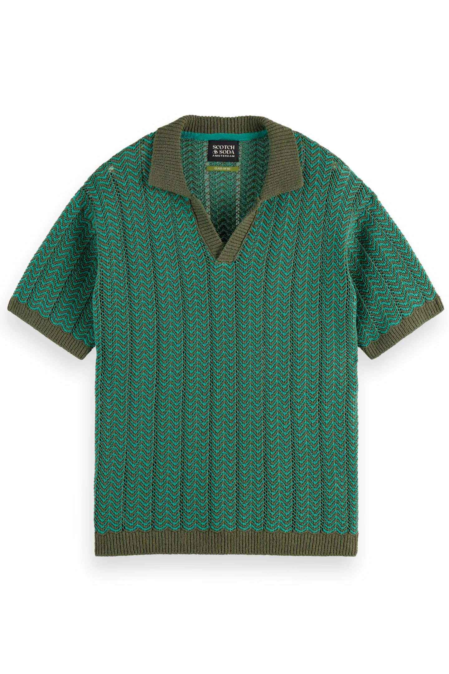 OPEN STRUCTURED KNITTED V-NECK POLO THYME 4