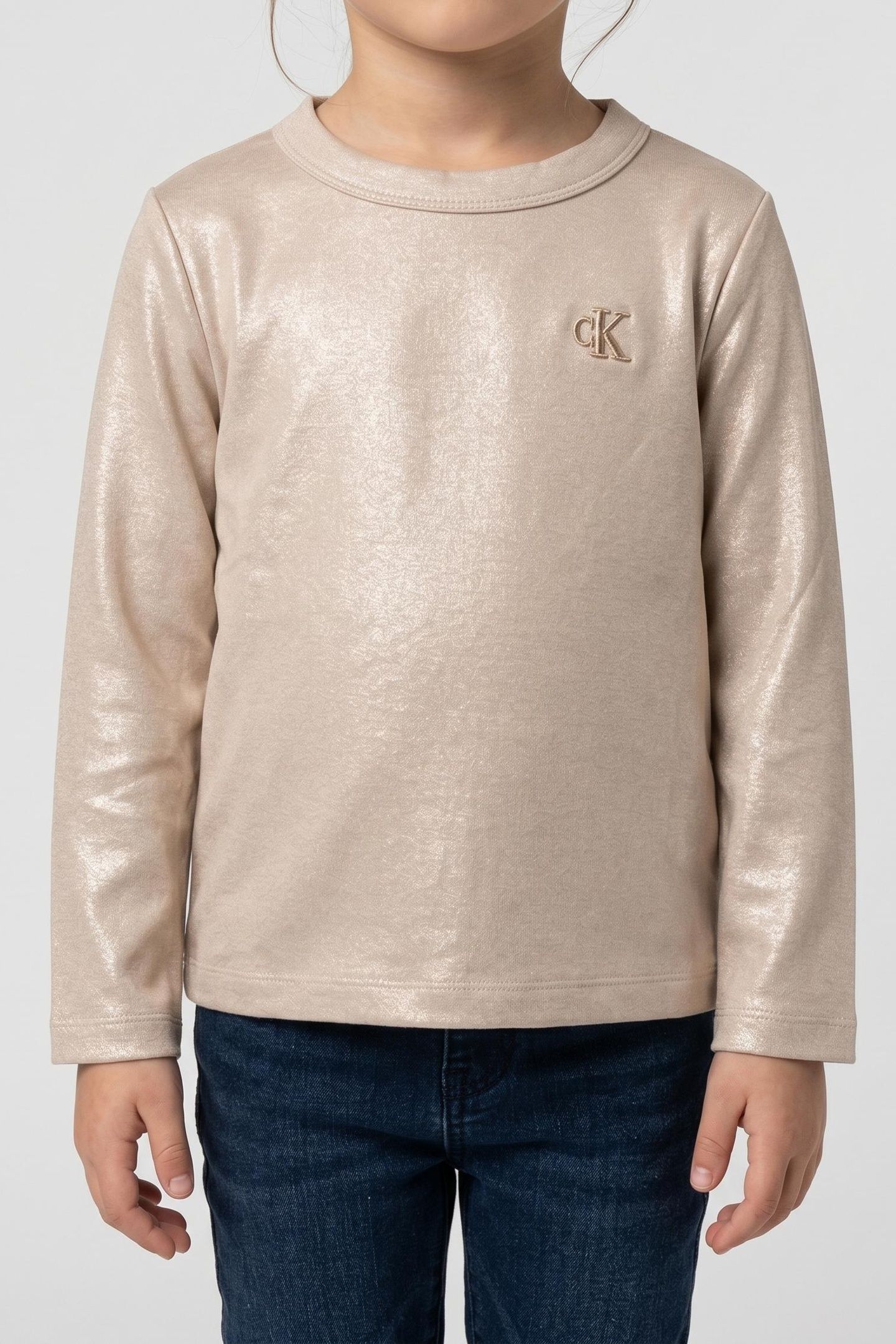 GIRLS GLITTER COATED LS TEE FROSTED ALMOND 1