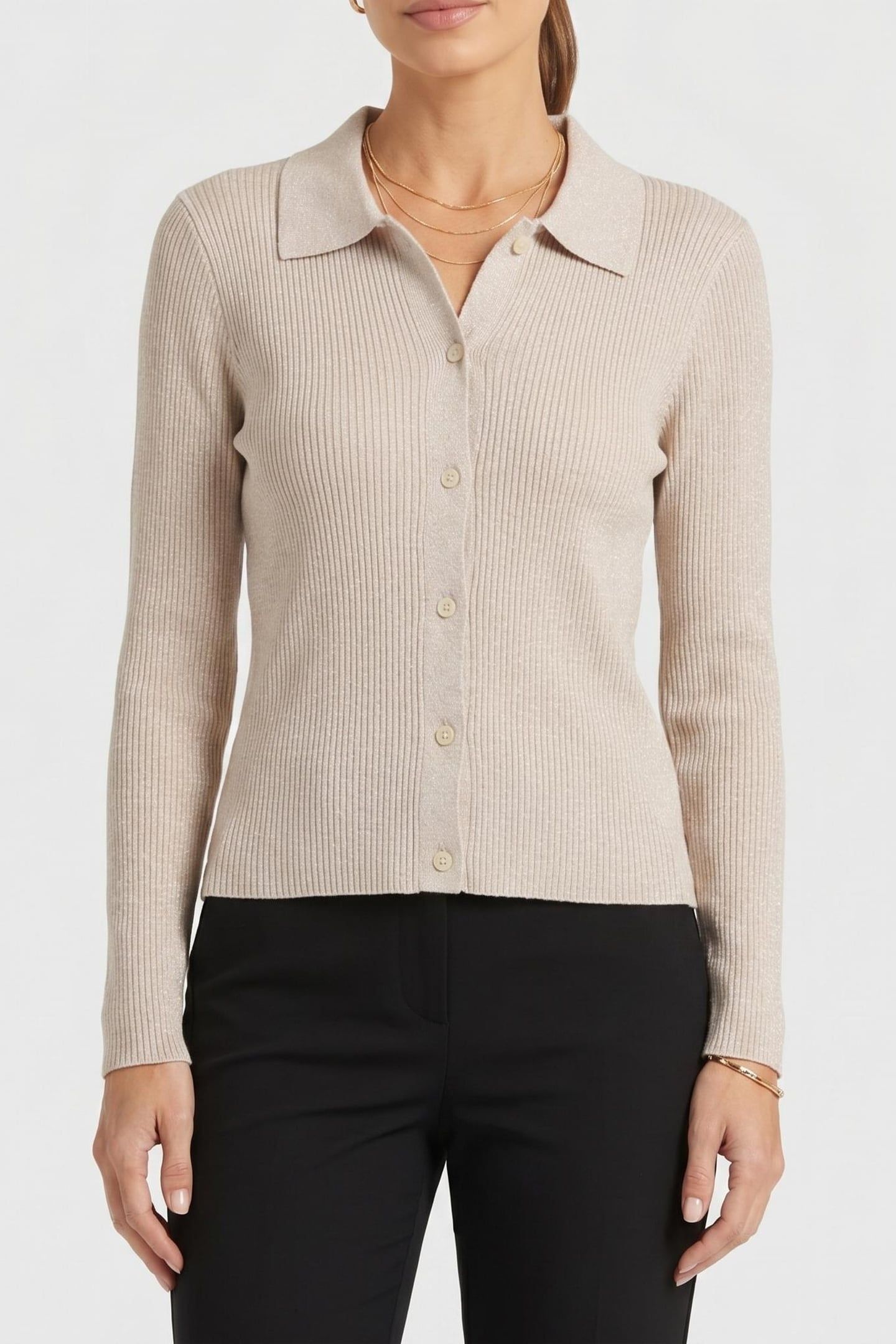 WOOL LUREX COLLARED SWEATER TUSCAN BEIGE 1