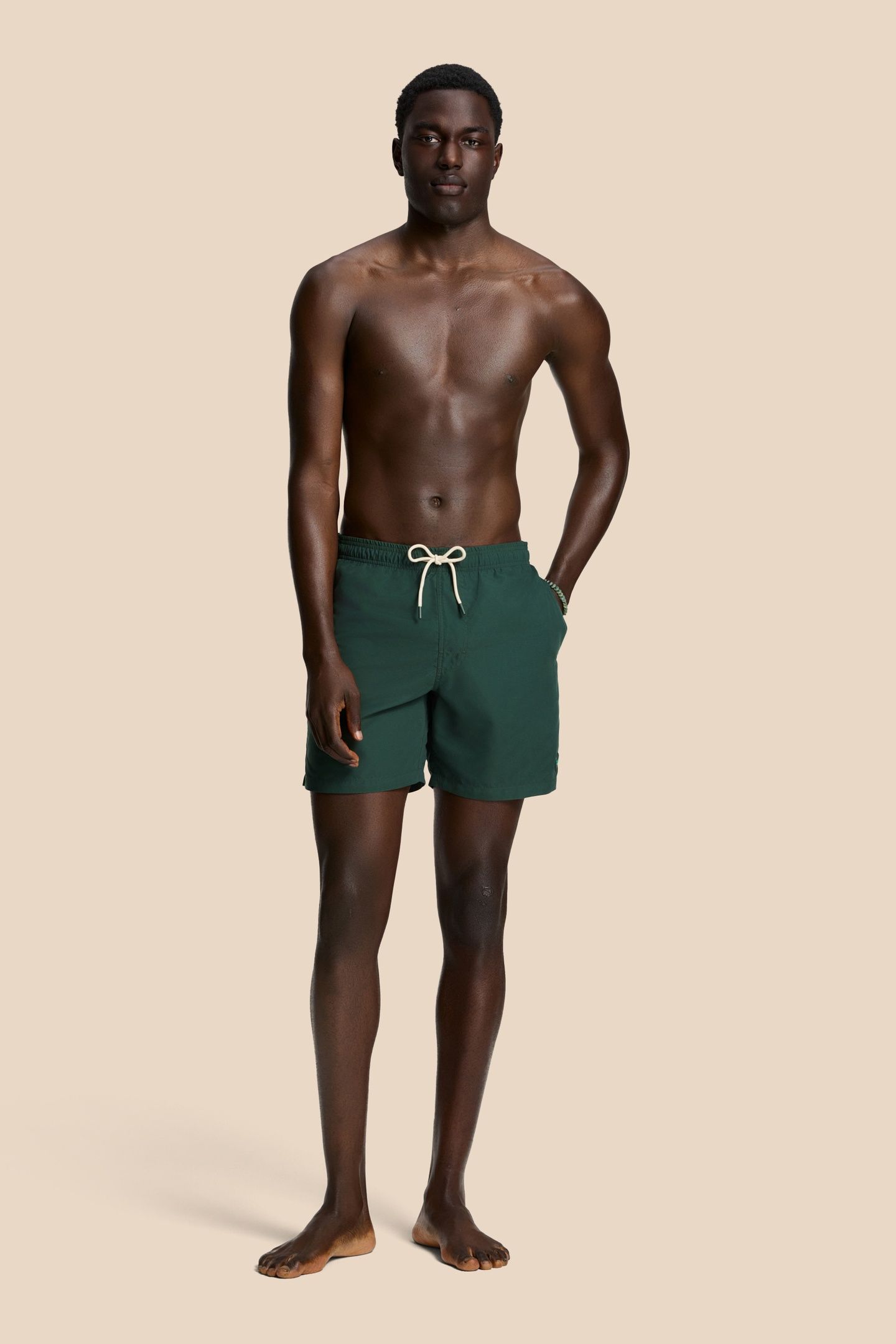 MEN MIKE SWIM SHORTS 7 INCH SOLID GREEN LEAF 1