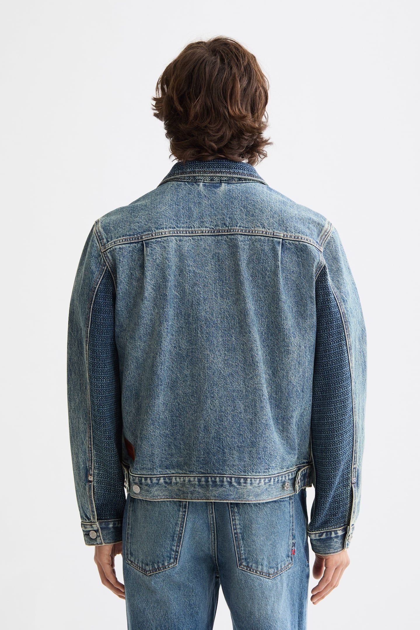 DENIM TRUCKER JACKET WITH CONTRAST CHECK PANELLING GREAT OUT 4