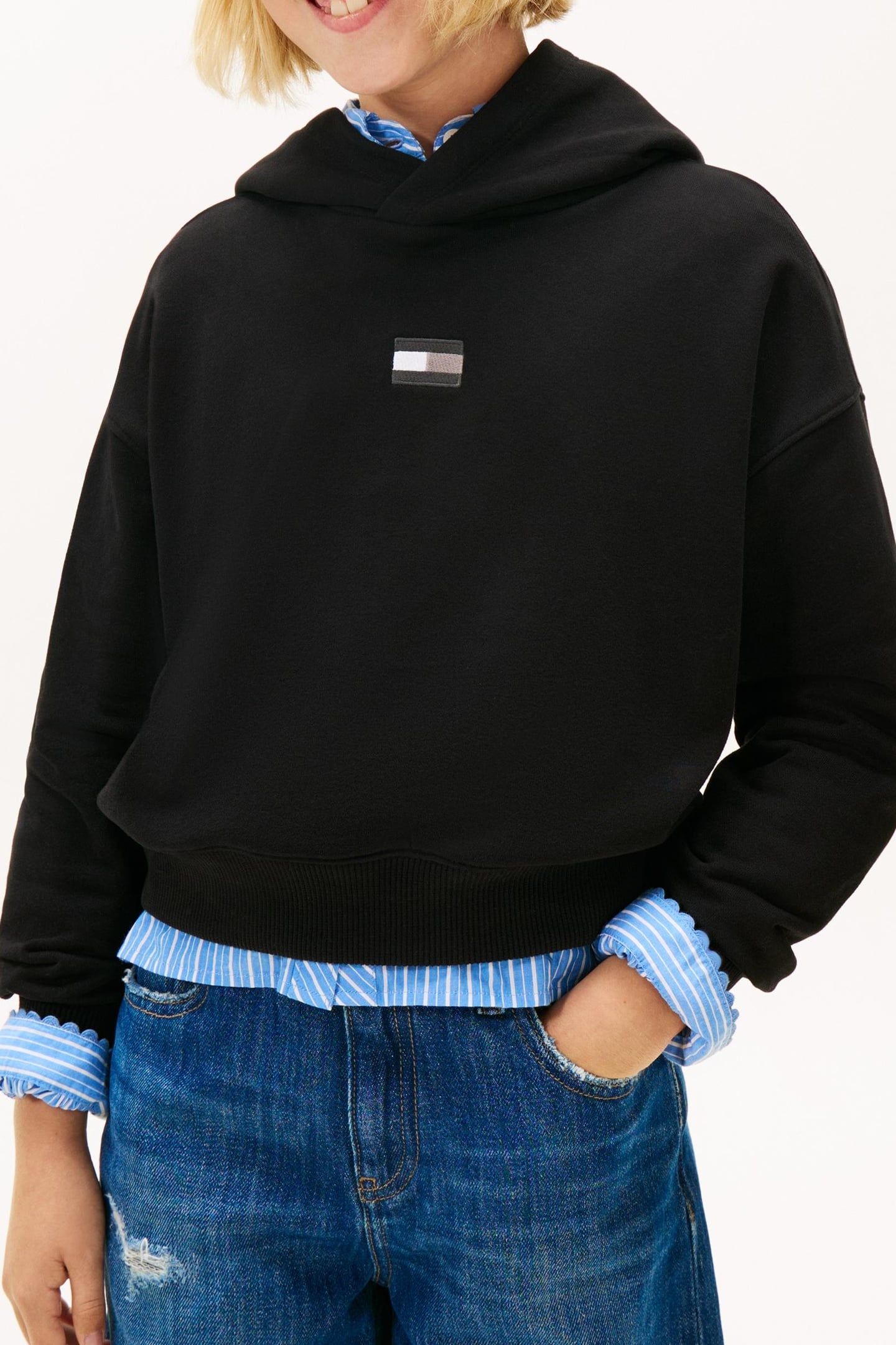 GIRLS TONAL FLAG HOODIE BLACK 1